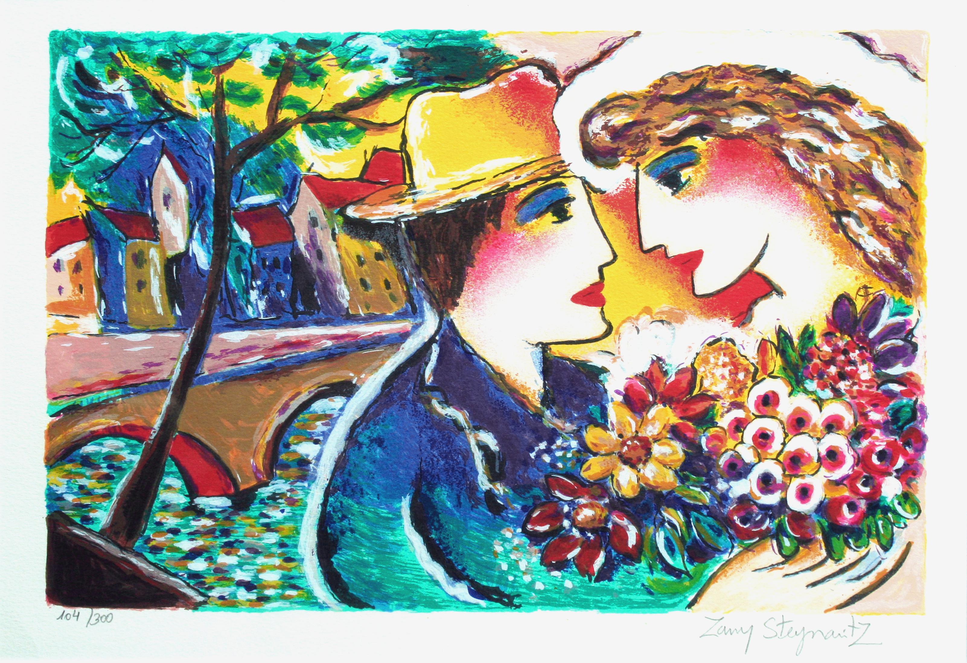 Bride & Groom - Fauvist Figurative Landscape  - Print by Zamy Steynovitz