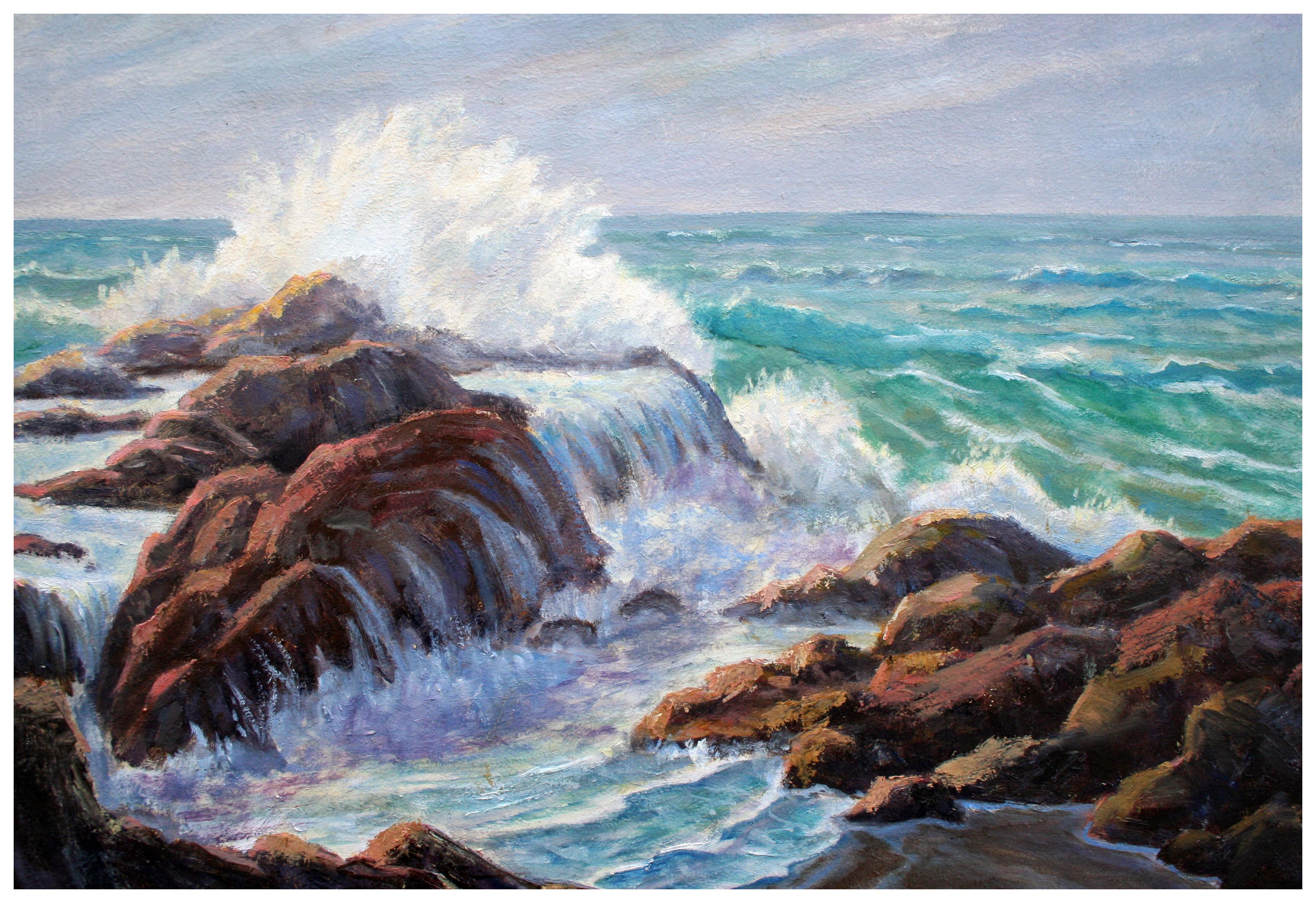 Crashing On The Shore Original Oil Painting Seascape 20 cm X 20 cm