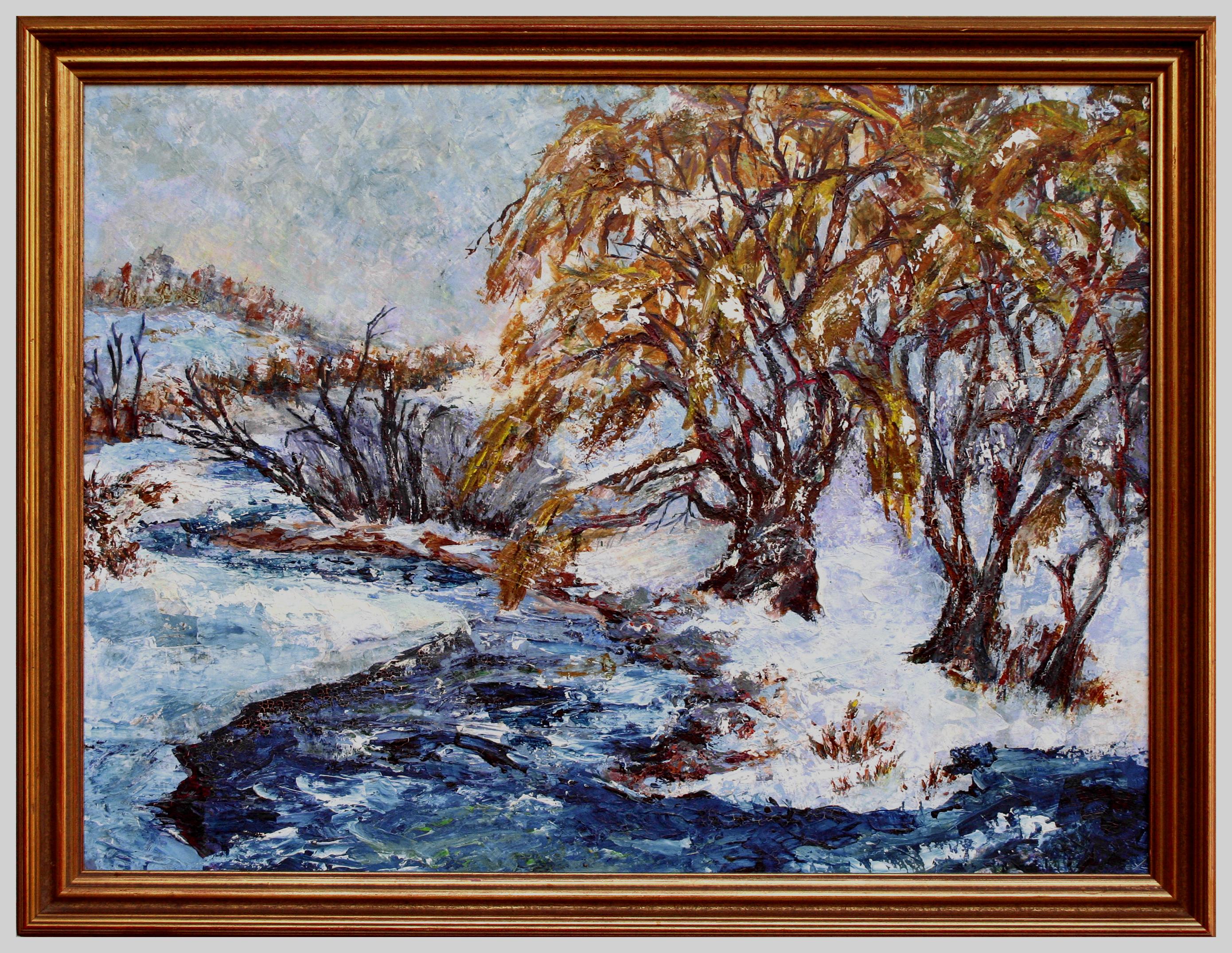 Virginia H. Cahill Landscape Painting - Mid Century Winter Stream Landscape 