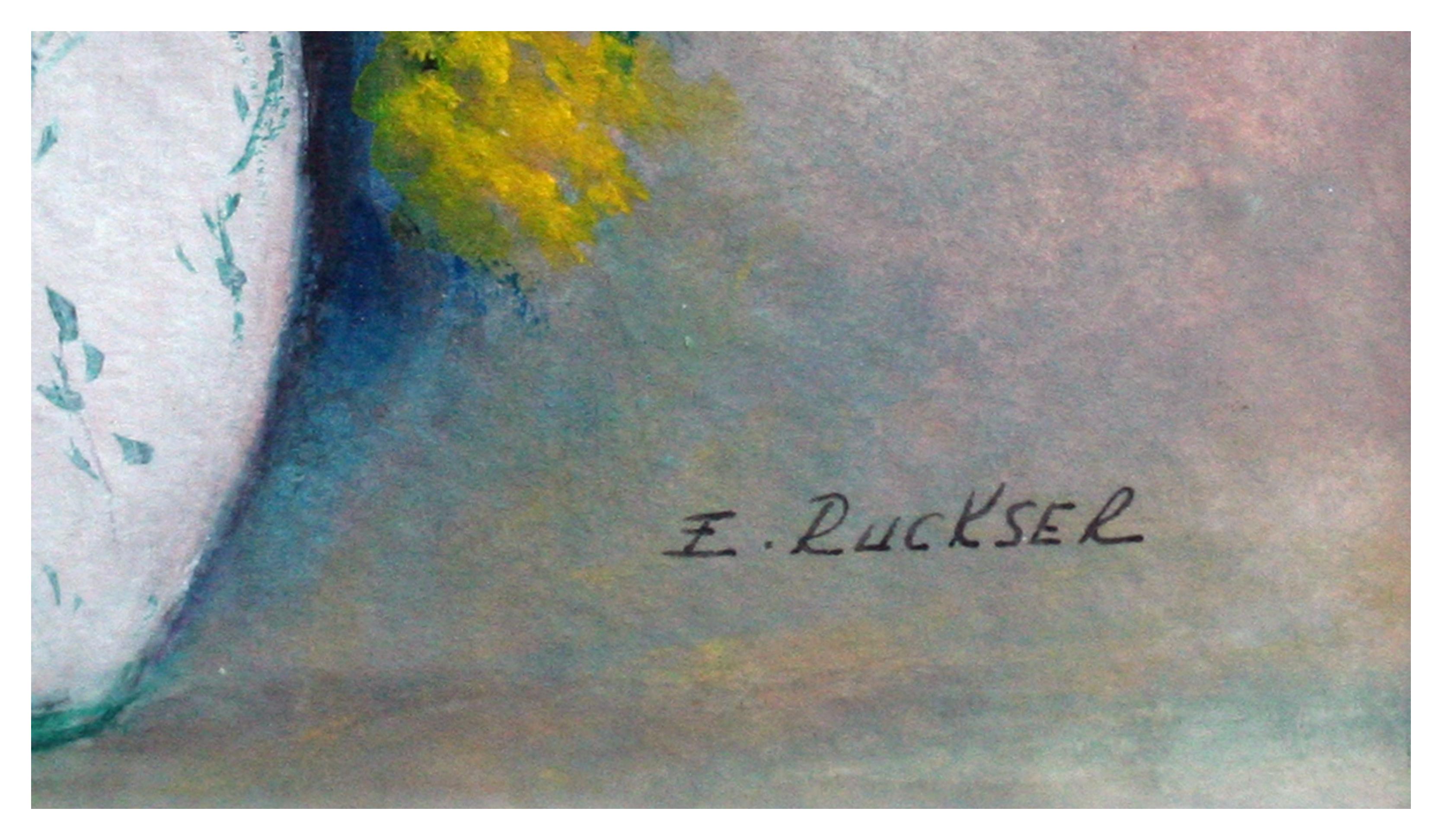 Bodegón de flores de verano de mediados de siglo - Still-Life Painting Gris de E. Ruckser