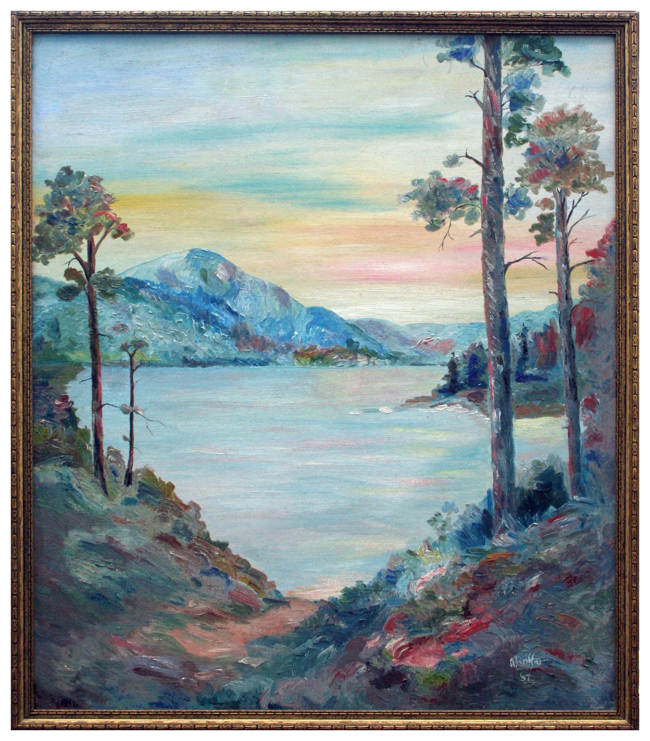 A. Griffin Landscape Painting - Pathway to the Lake, 1930s Mountain Landscape