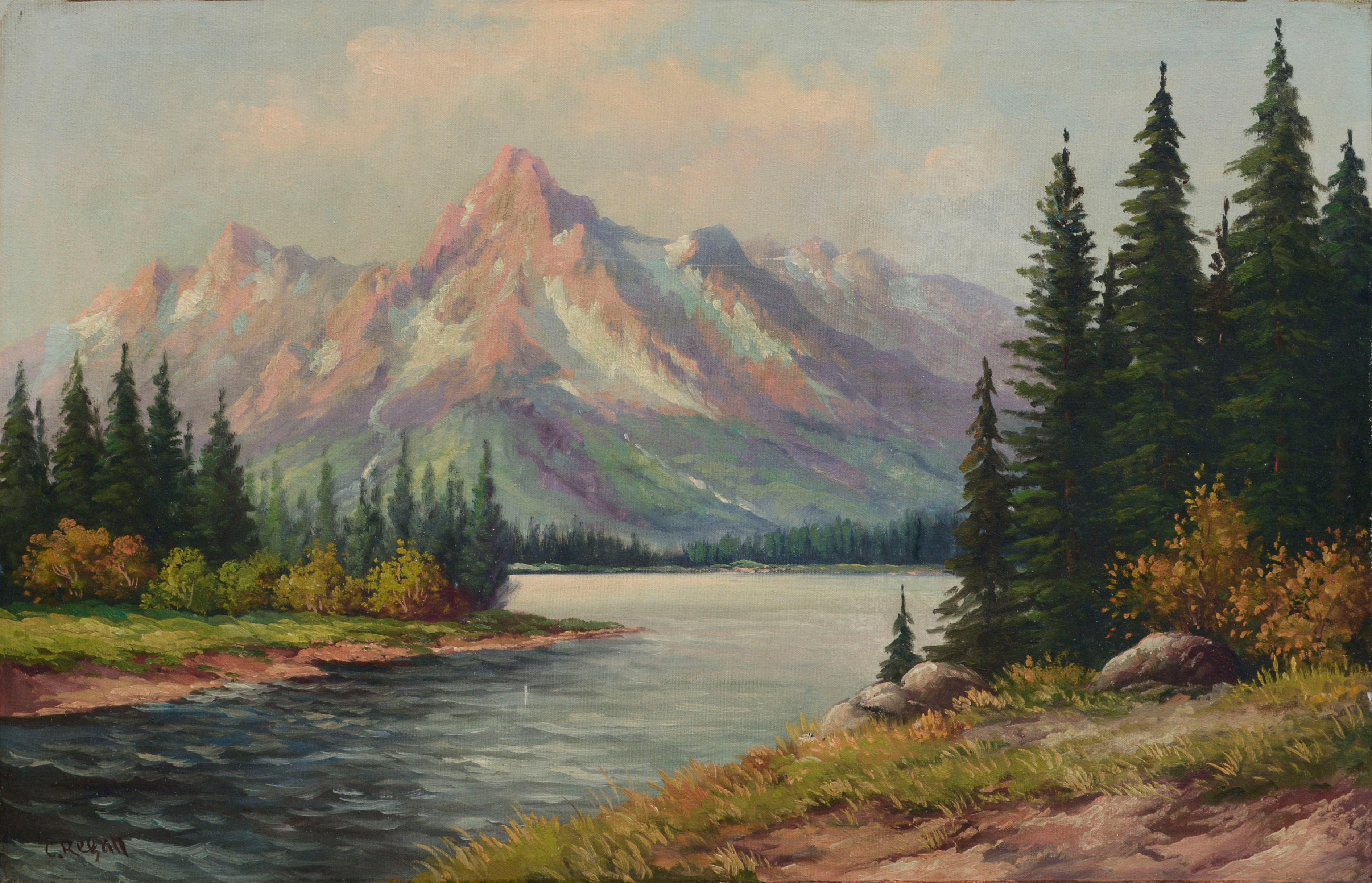 C. Regan Landscape Painting - Mid Century Sierra Mountain Lake Landscape