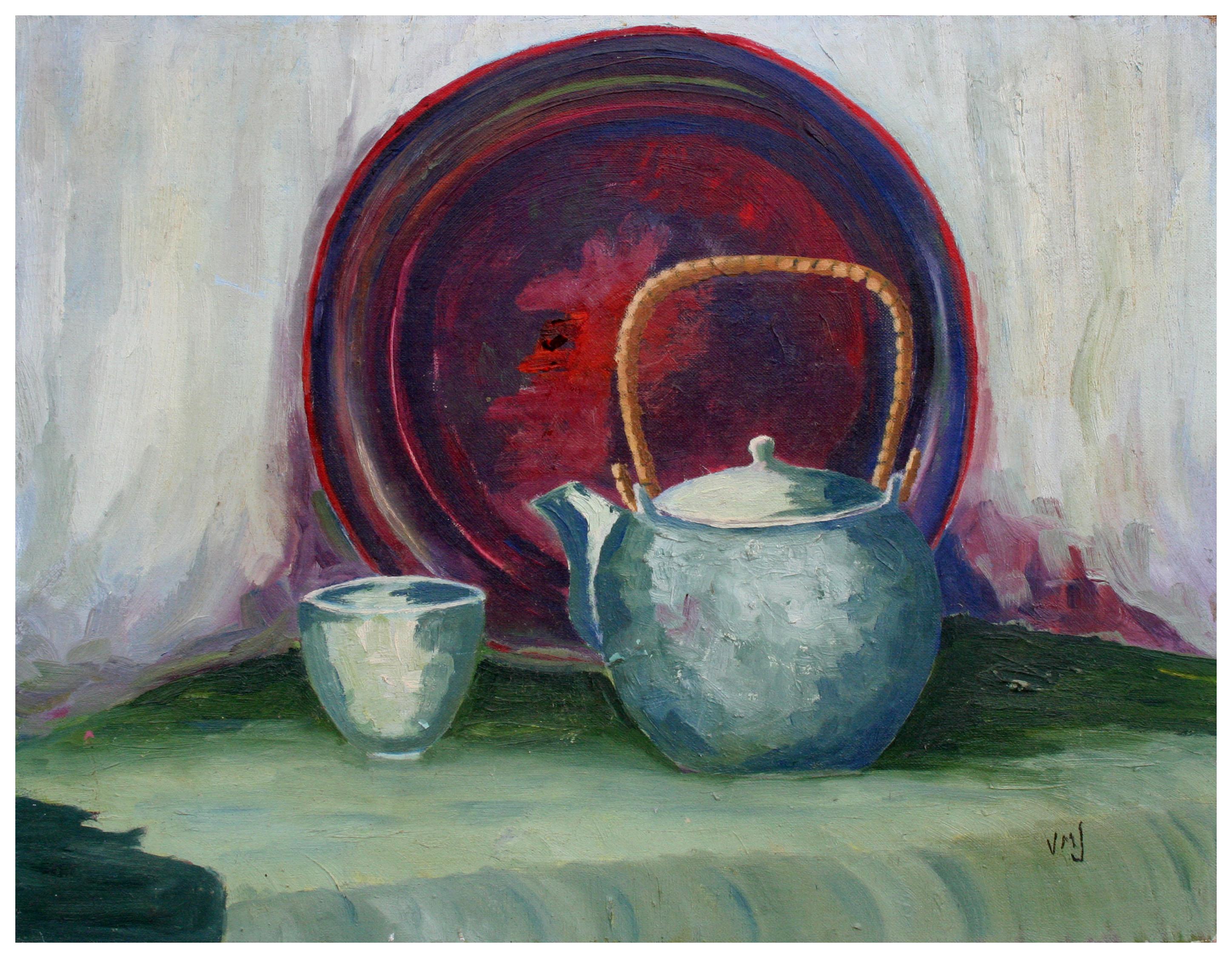 Vlasta M. Janecek Interior Painting - Vintage Teapot Still Life
