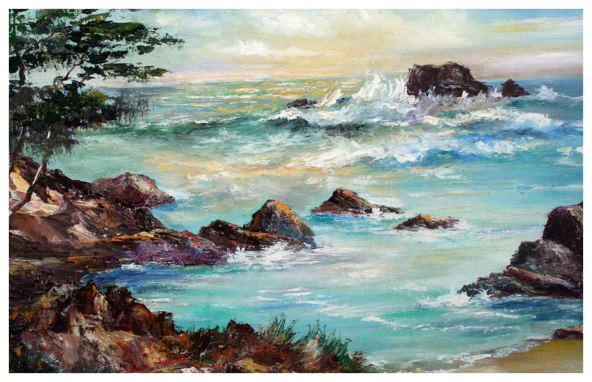 Mid-Century Big Sur Rocky Seascape – Painting von Willard Little