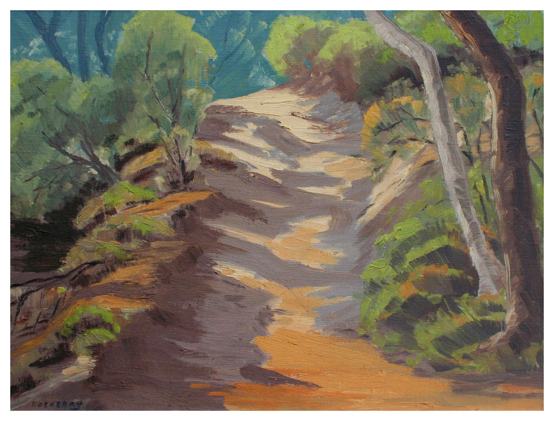 Mid Century Landscape -- Pathway Through the Forest - Painting by J. Dockeray