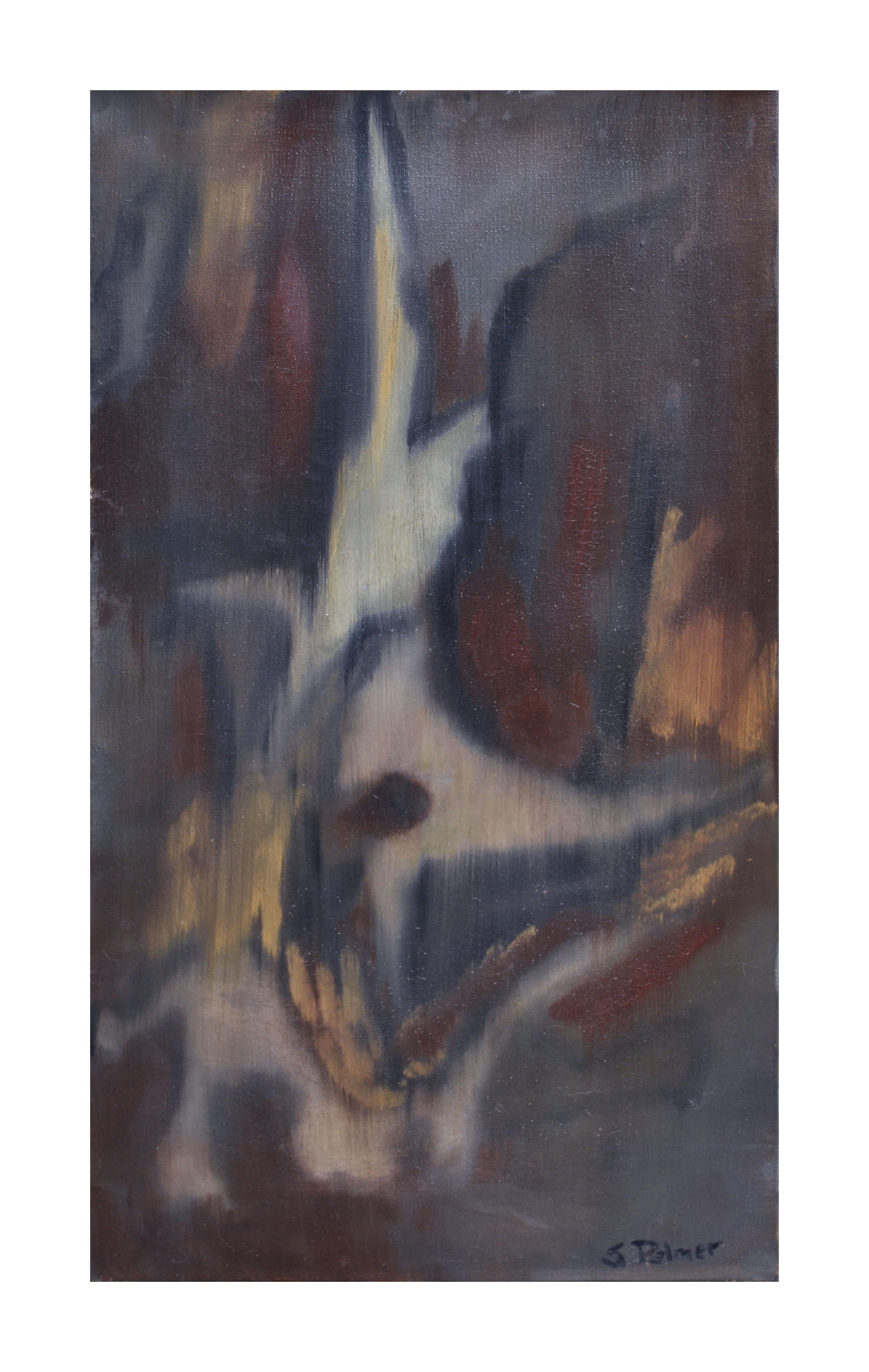 Abstract Painting S. Palmer - Expressionniste abstrait moderne du milieu du siècle dernier, ton terre 