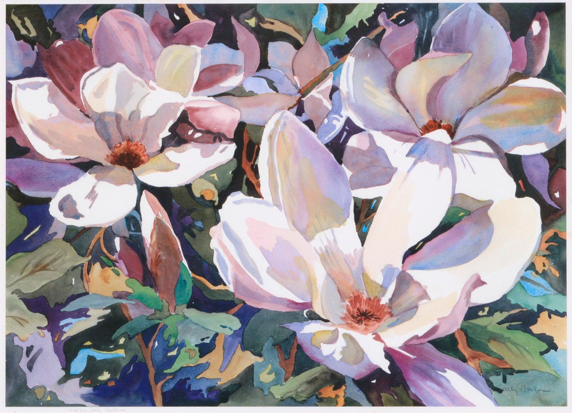Großformatiger lithografischer Druck „Magnolienblüten“ – Print von Sally Bookman