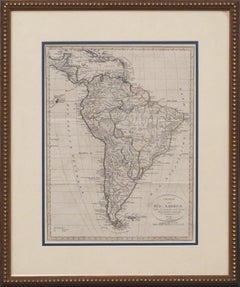 Charte von Sud-America (Carte d'Amérique du Sud) -Gravure à l'eau-forte avec contours dessinés à la main