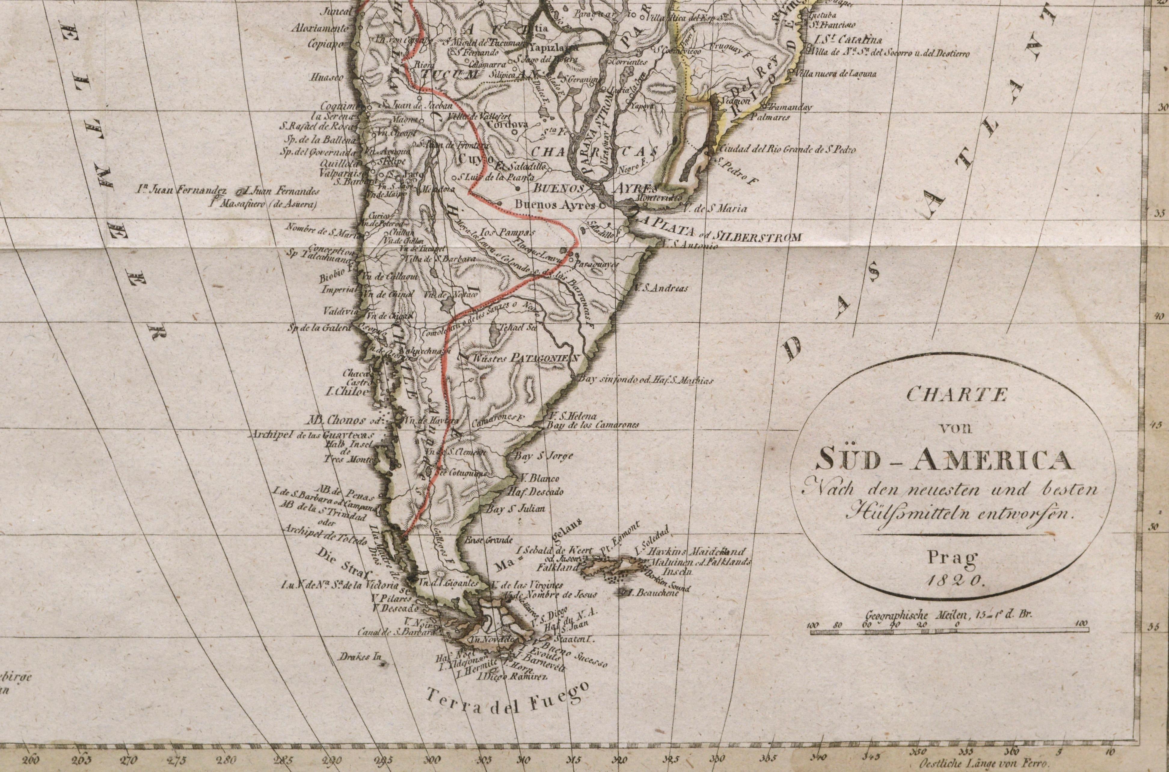 Karte von Südamerika, gestochen von Franz Pluth (Tschechisch, 1800-1871), aus dem Buch 