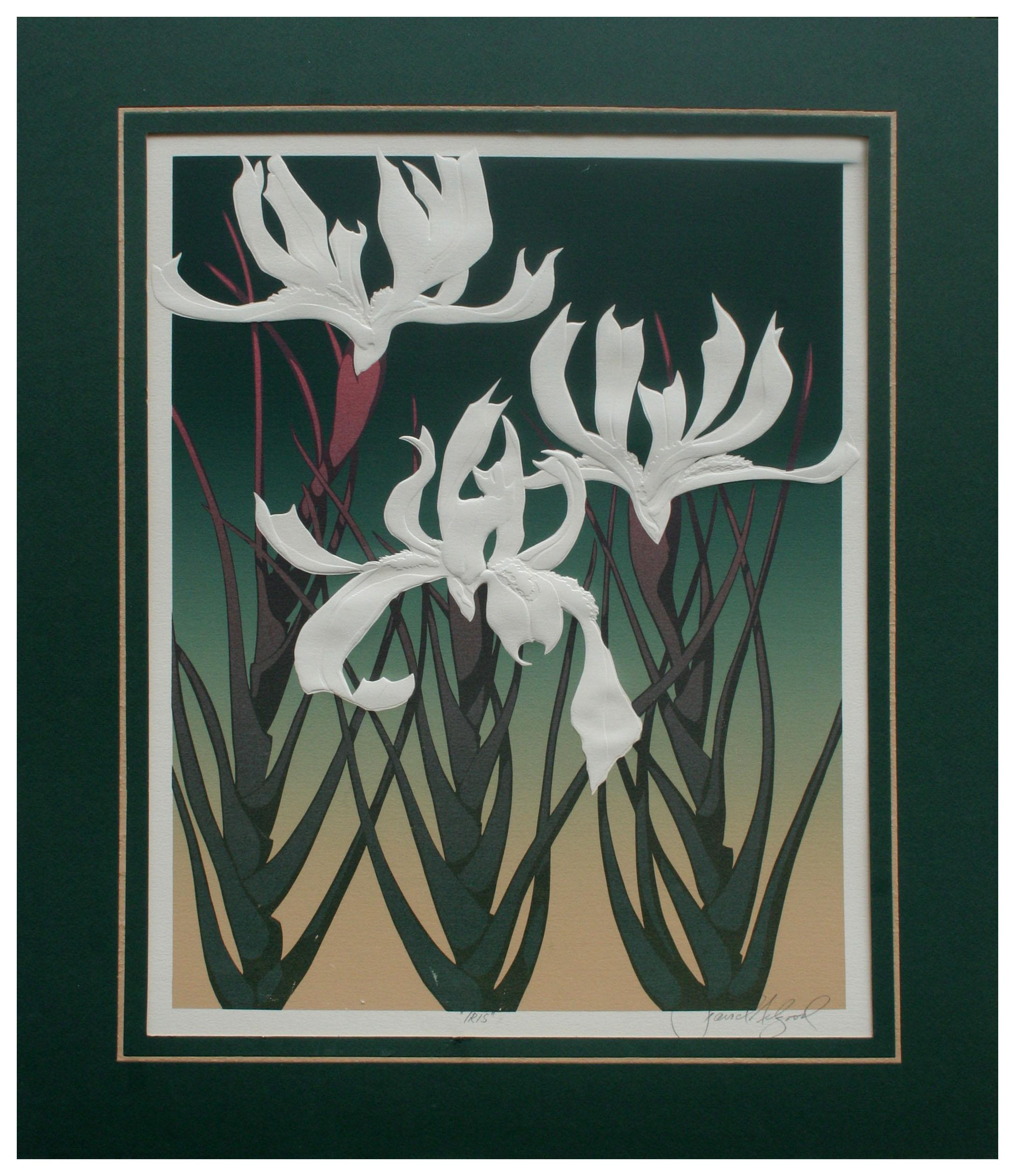 David Allgood Still-Life Painting - Modernist Botanical Serigraph -- Three Japanese Irises
