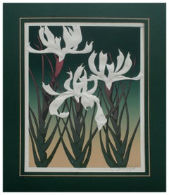 Modernist Botanical Serigraph -- Three Japanese Irises