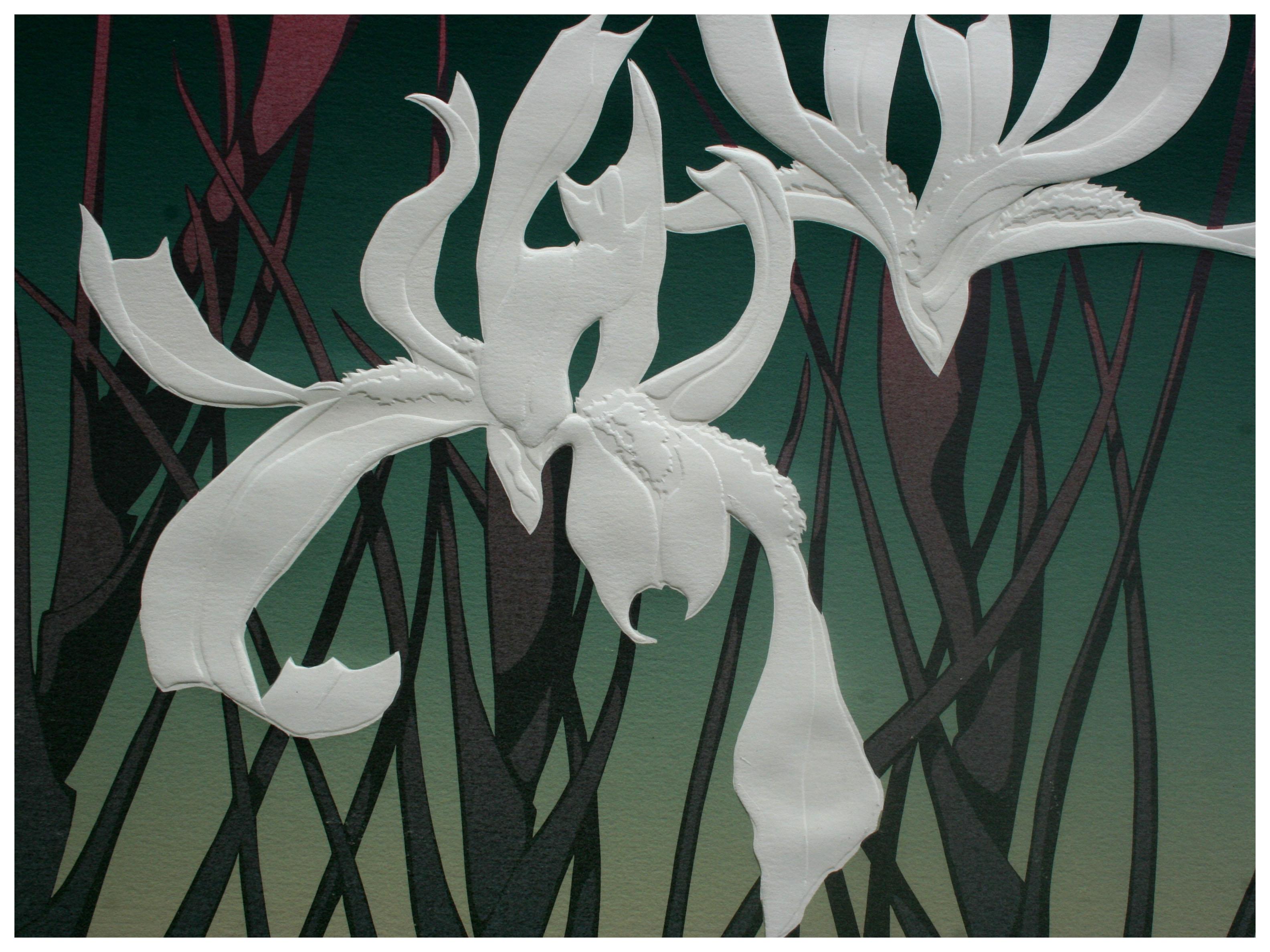 Modernist Botanical Serigraph -- Three Japanese Irises - Painting by David Allgood
