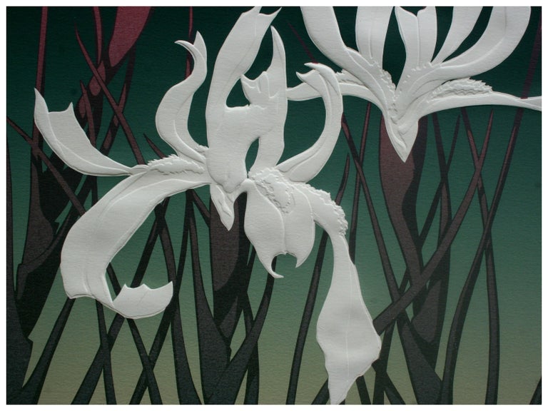 Three Japanese Irises Serigraph - Painting by David Allgood