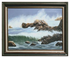 Retro Crashing Barrel Waves, Mid Century Pacific Coast Seascape