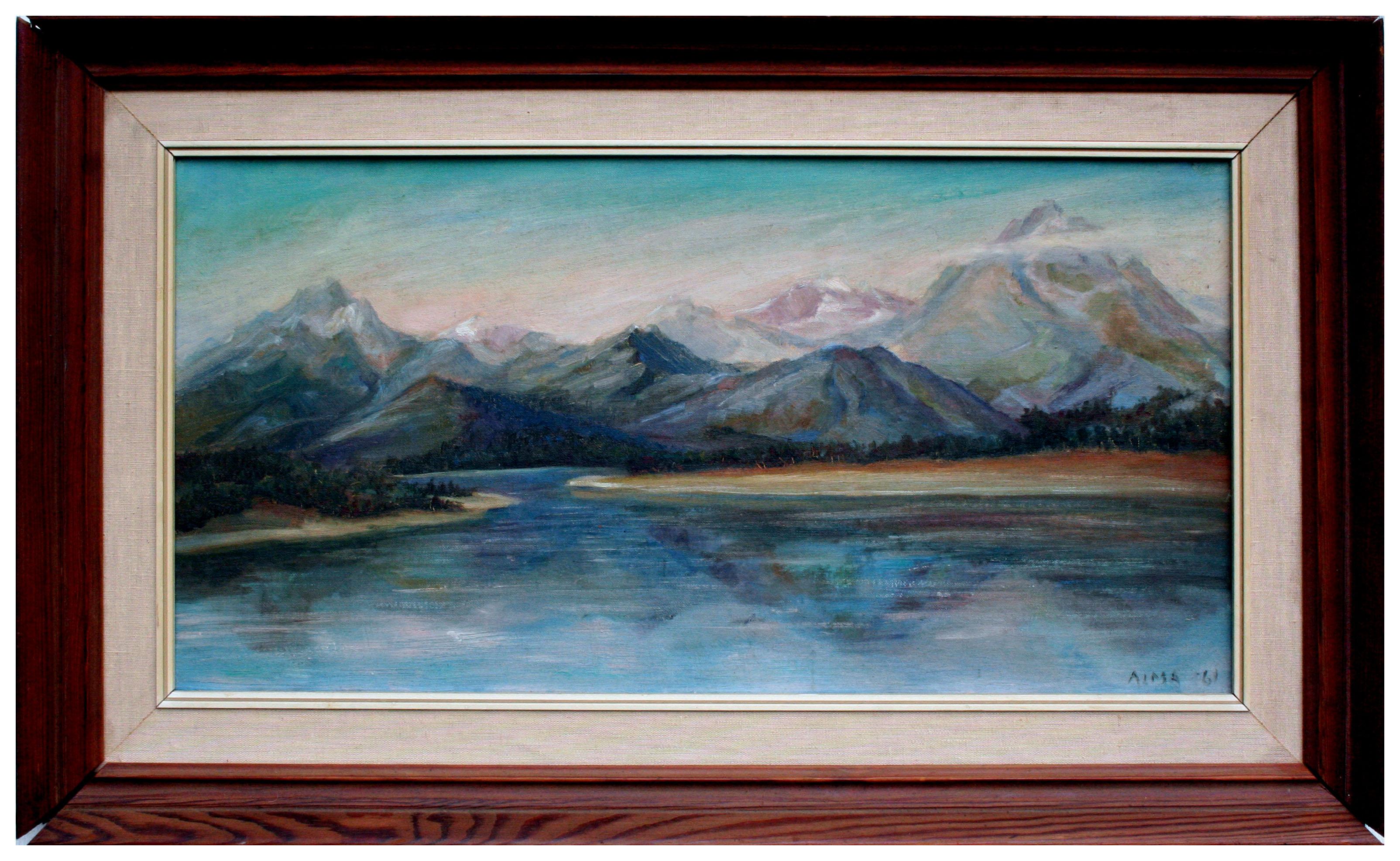 Mid Century Wyoming Teton Mountain Range Landscape 