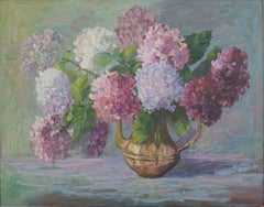 Mid Century Hydrangeas in Copper Pitcher Still LIfe