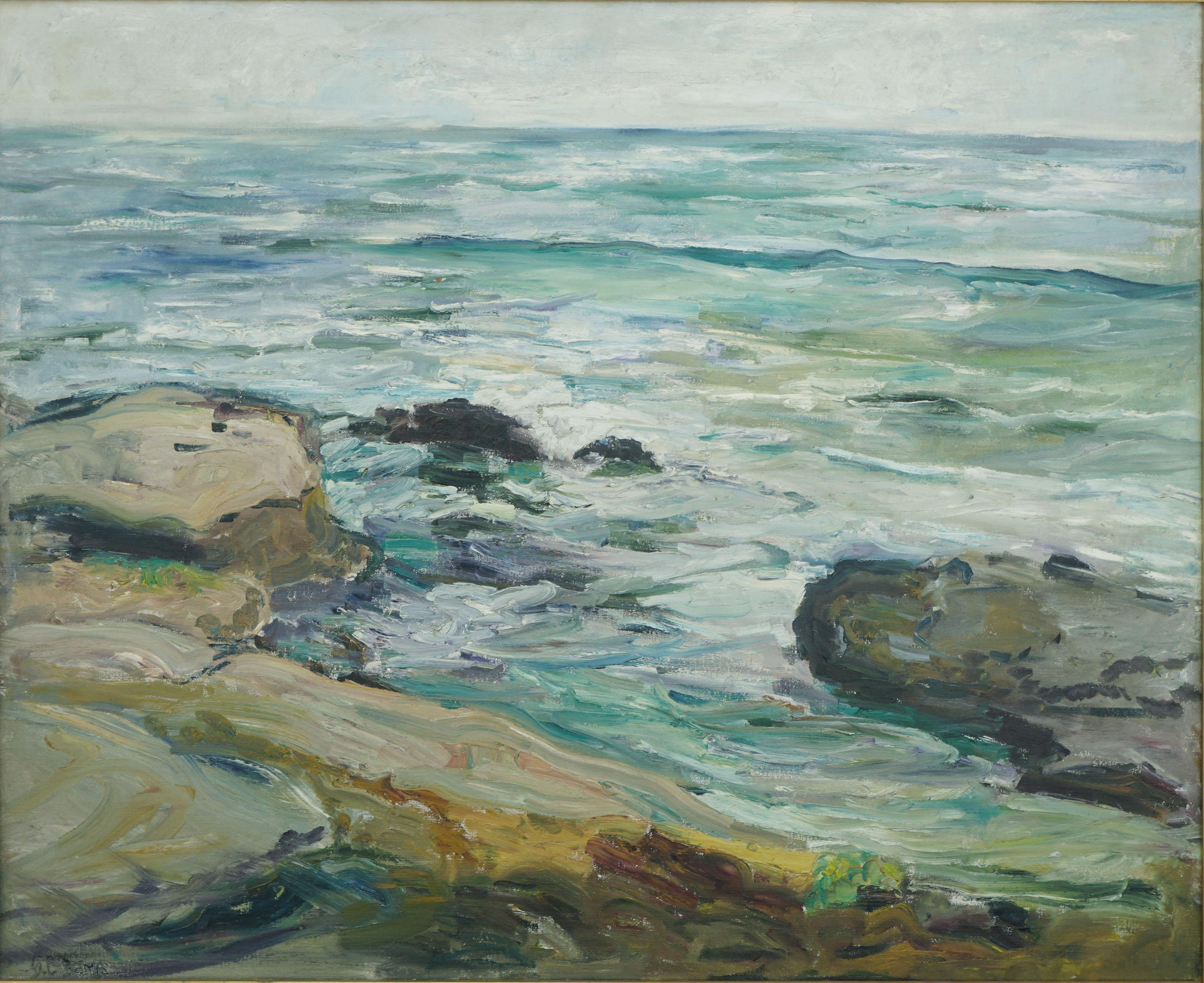Mid Century San Diego Impressionist Seascape by Georgia Crittenden Bemis, 1939 - Painting by Georgia Crittenden Bemis 