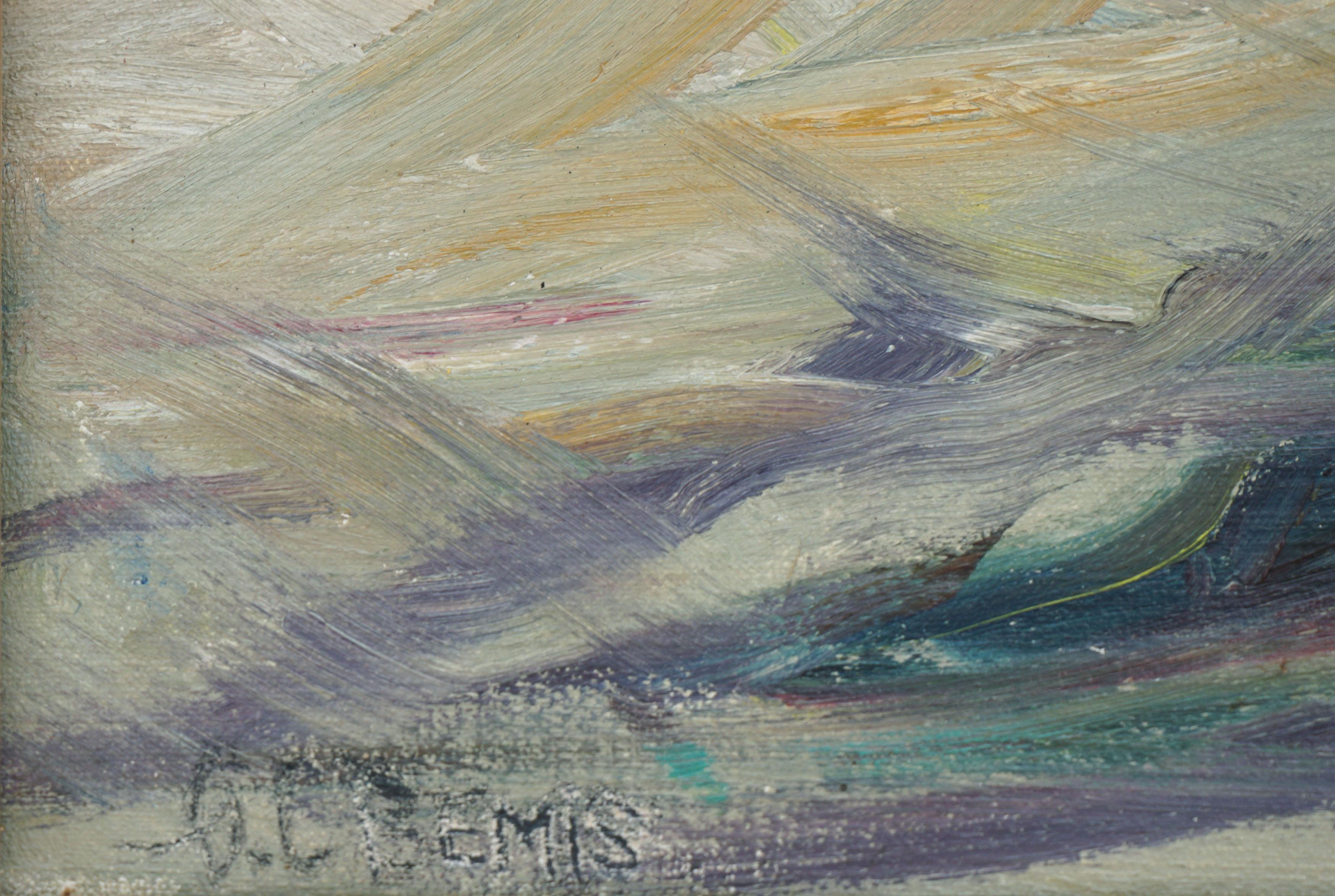 Paysage marin impressionniste du milieu du siècle dernier de San Diego par Georgia Crittenden Bemis, 1939 - Gris Landscape Painting par Georgia Crittenden Bemis 