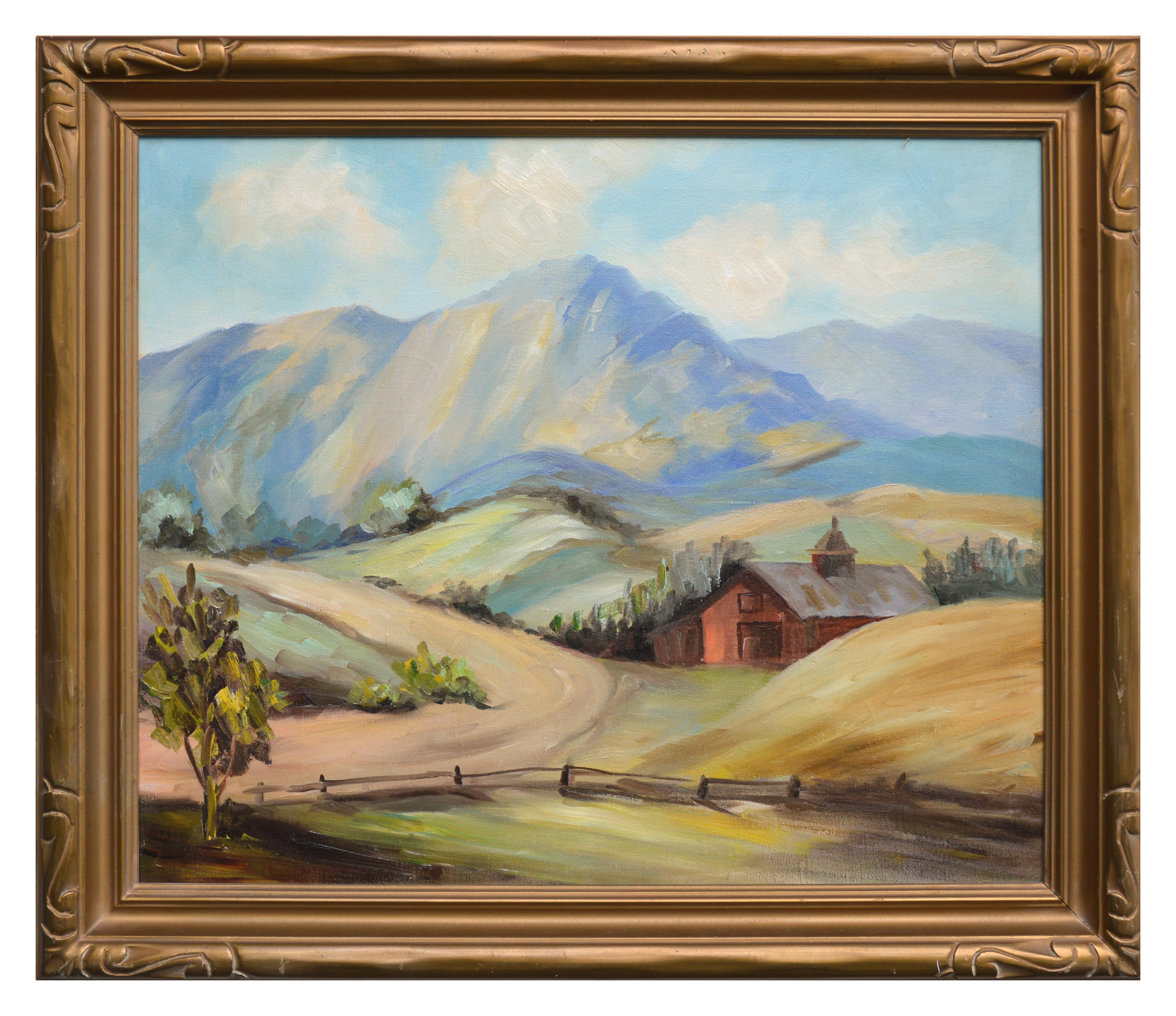 Barn Beneath Mt. Tamalpais - Kalifornien Landschaft aus der Mitte des Jahrhunderts 