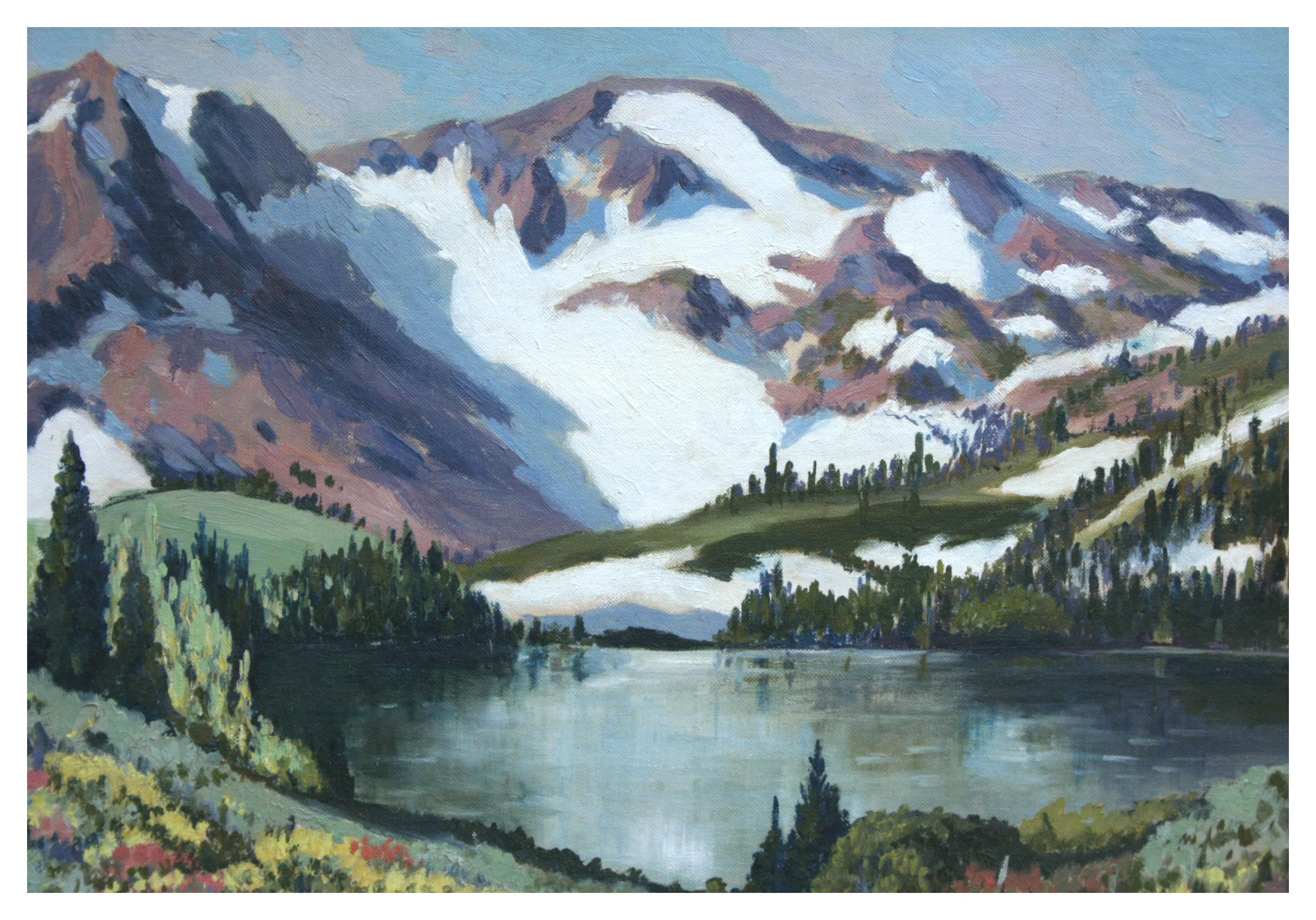 Paysage de montagne de Californie du milieu du siècle dernier, d'après Carl Sammons - Impressionnisme américain Painting par Clare Shipton Mayhew