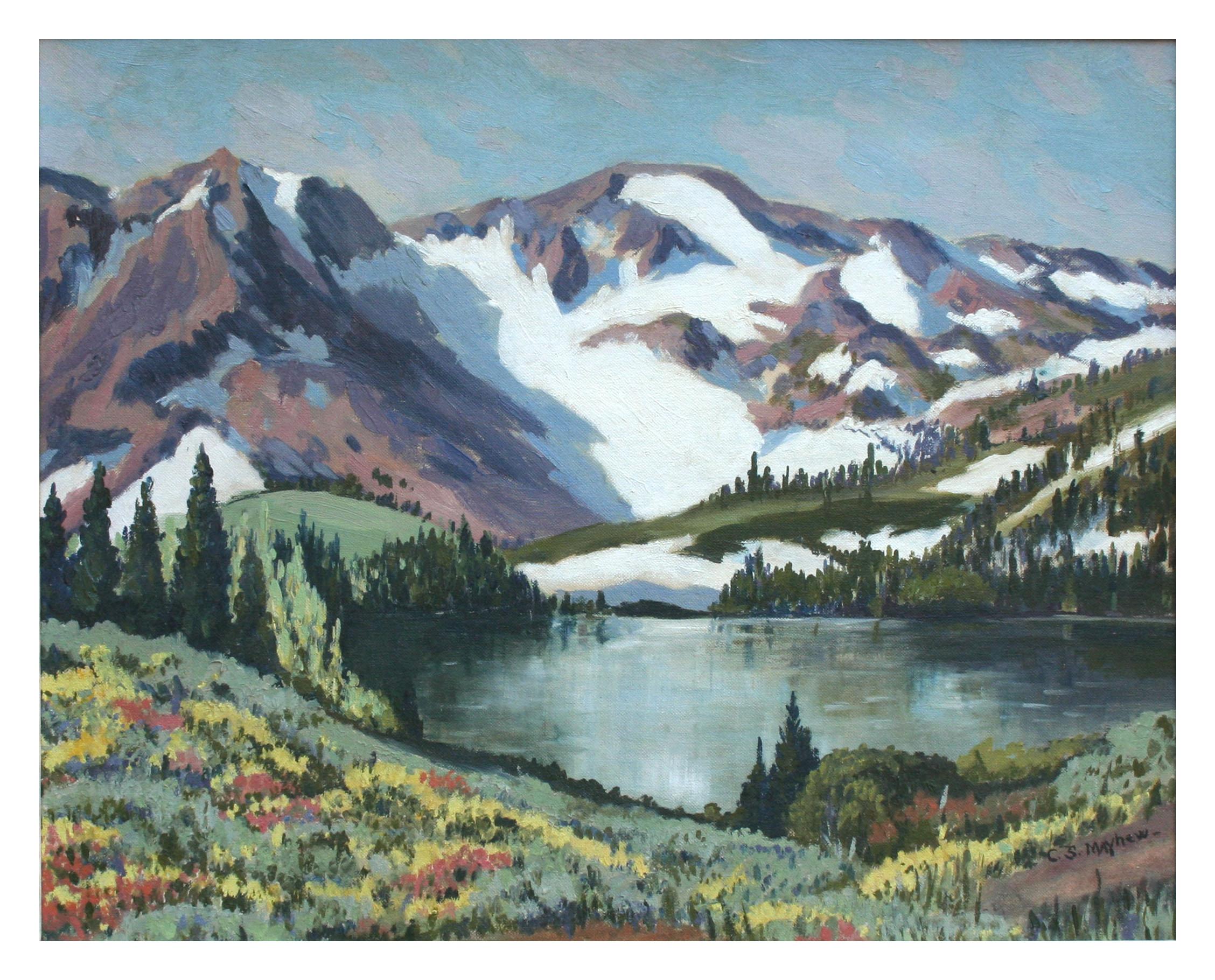 Paisaje montañoso californiano de mediados de siglo, según Carl Sammons - Painting de Clare Shipton Mayhew