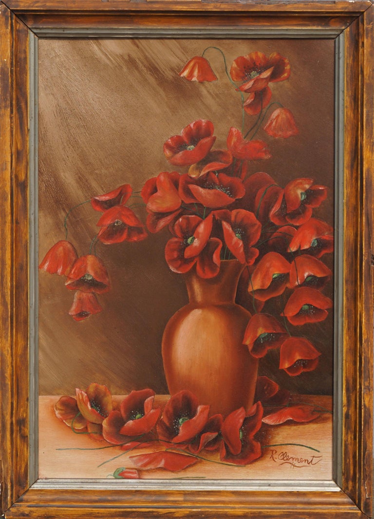 R. Clement Still-Life Painting - Early 20th Century Red Poppies Still Life