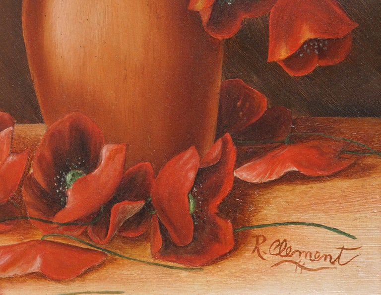Early 20th Century Red Poppies Still Life - Realist Painting by R. Clement