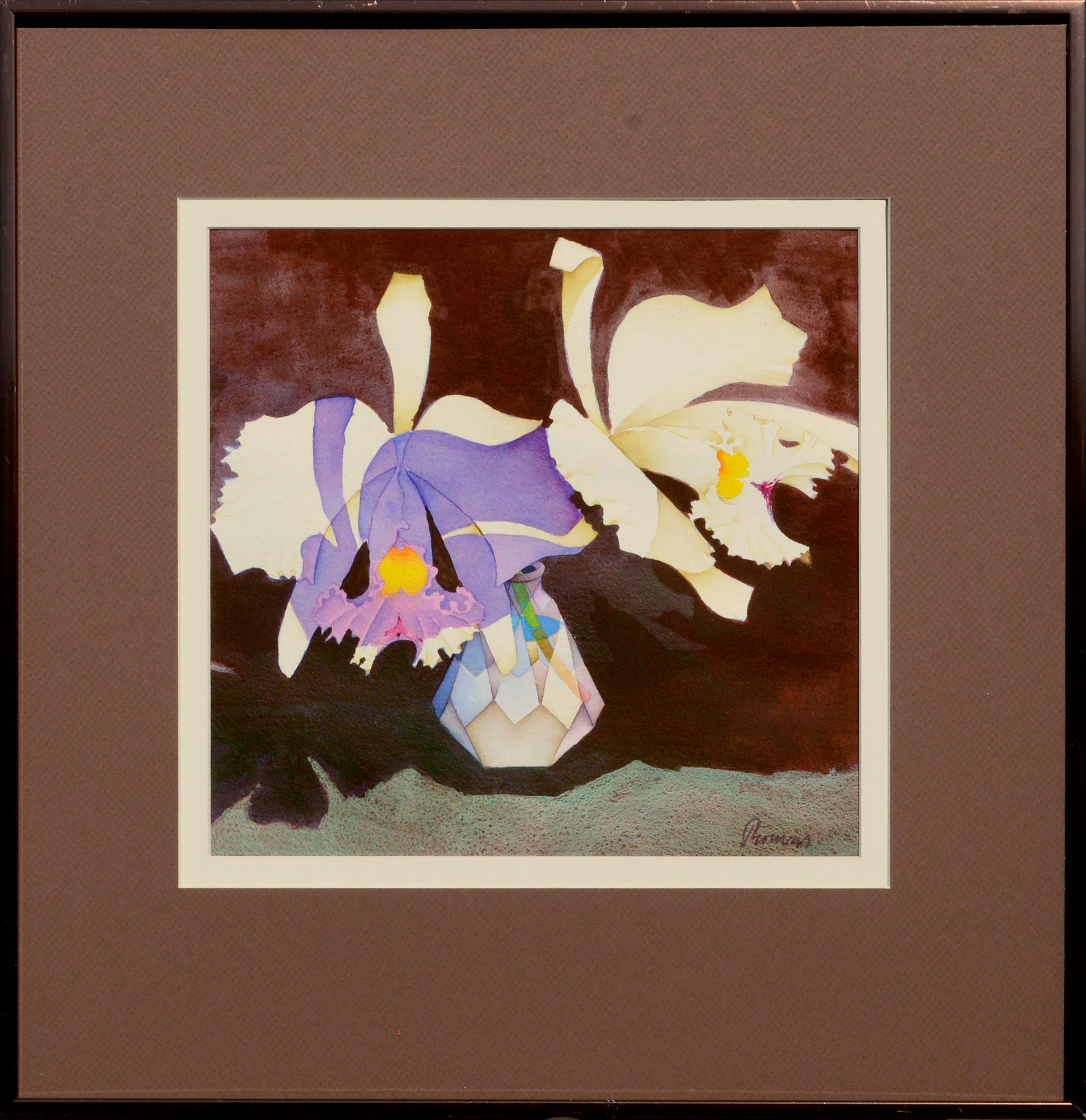 Irises in Crystal Vase - Floral Watercolor Still Life  - Art by John Paul Thomas 