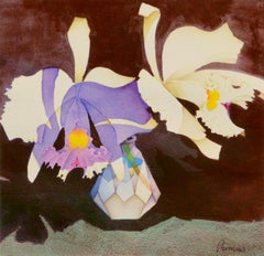 Irises in Crystal Vase - Floral Watercolor Still Life