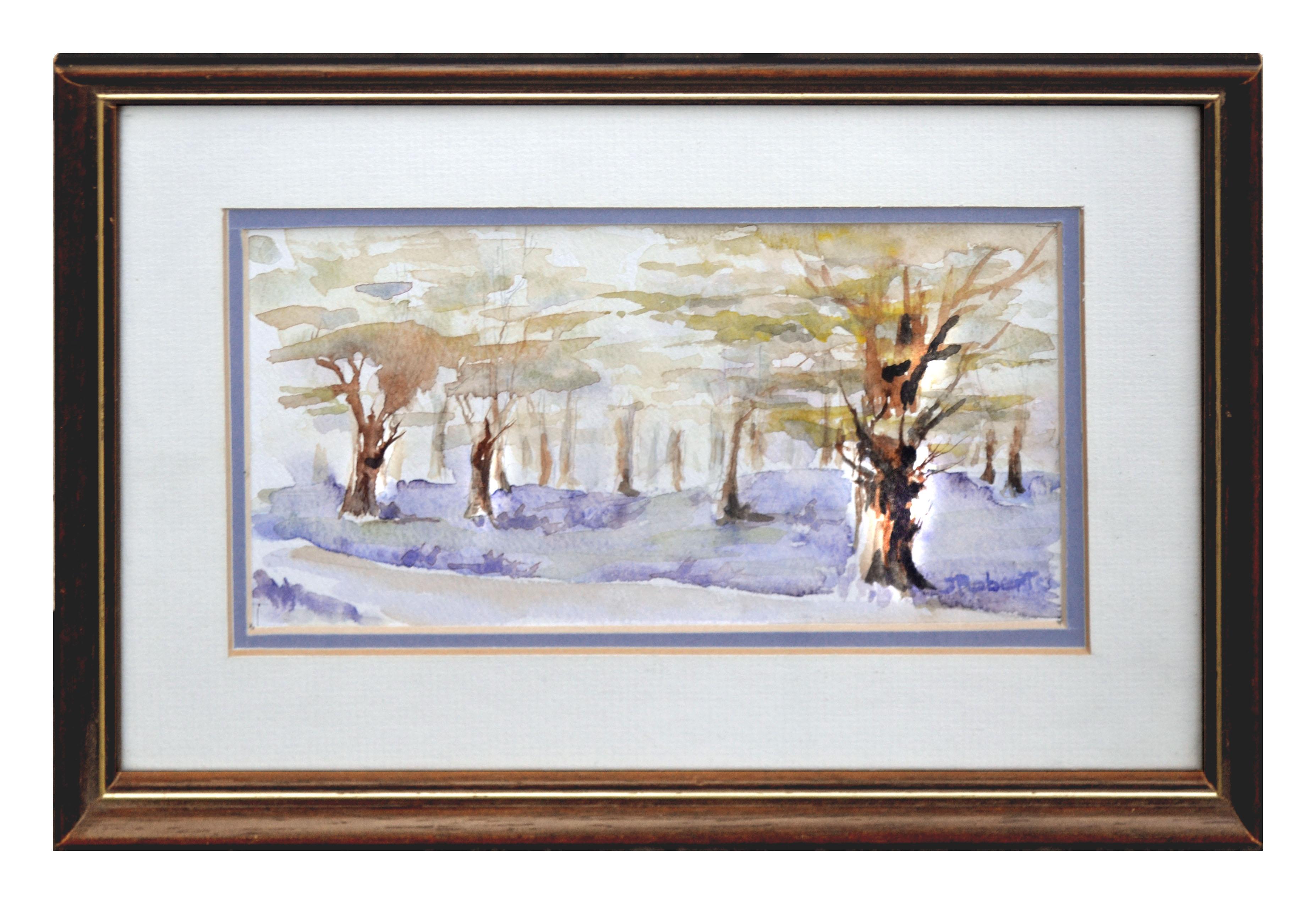 Jeanie Roberts Landscape Painting - Trees in Springtime, New Zealand North Hagley Park Landscape Watercolor 