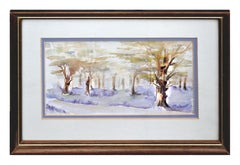 Aquarelle - Paysage de Hagley Park, arbres au printemps, Nouvelle-Zélande 