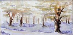 Trees in Springtime, New Zealand North Hagley Park Landscape Watercolor