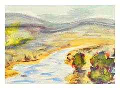 Mid Century Autumnal Watercolor Landscape