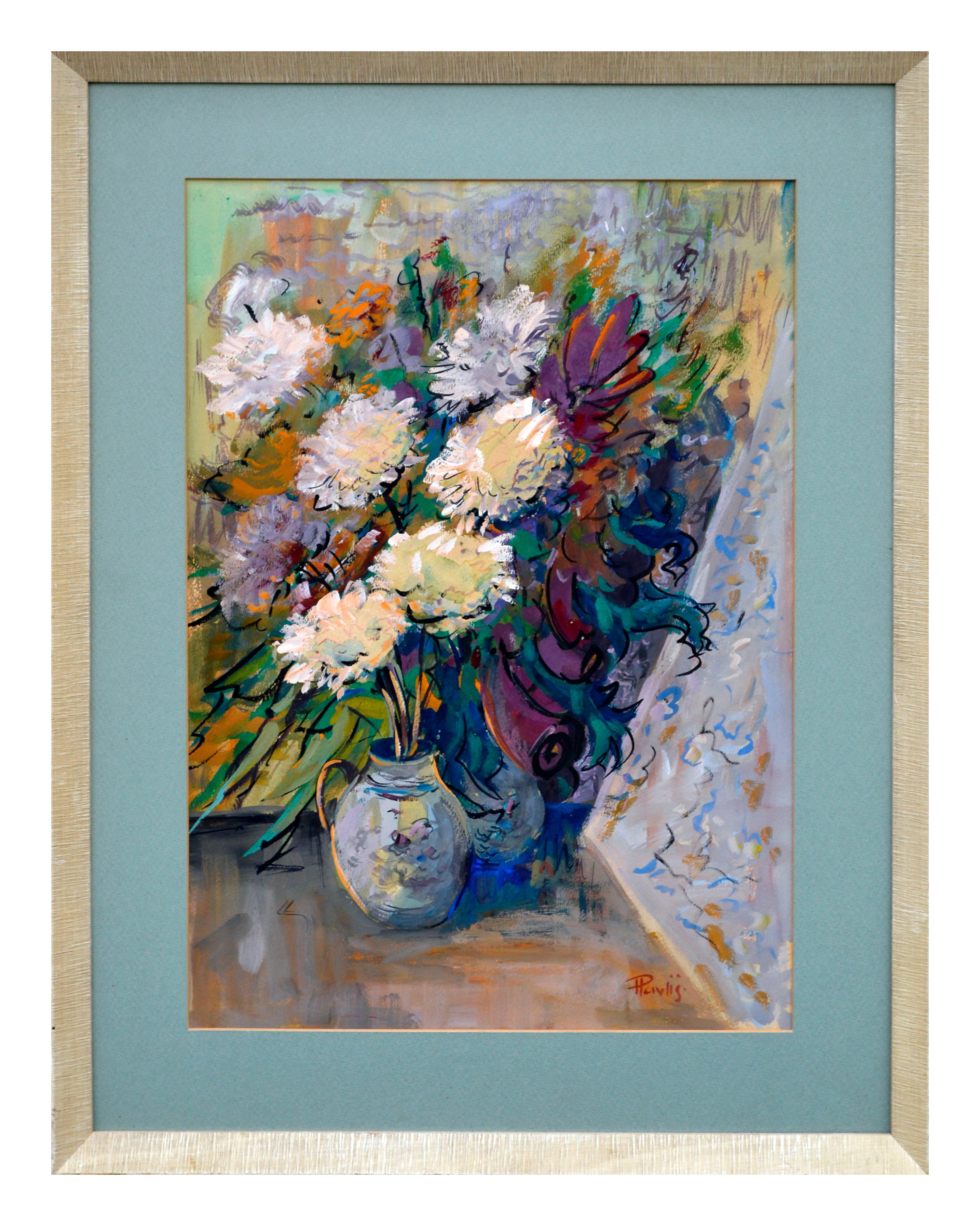 Modern White Chrysanthemums Still Life by Jaroslav Pavlis