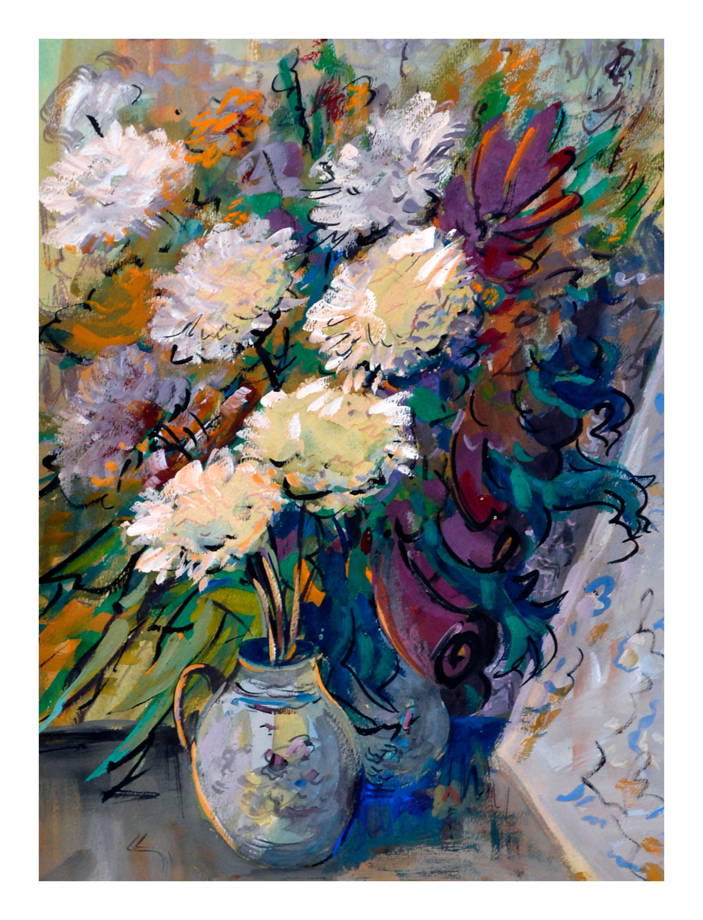 Modernes weißes Chrysanthemen-Stillleben der Moderne von Jaroslav Pavlis im Angebot 2