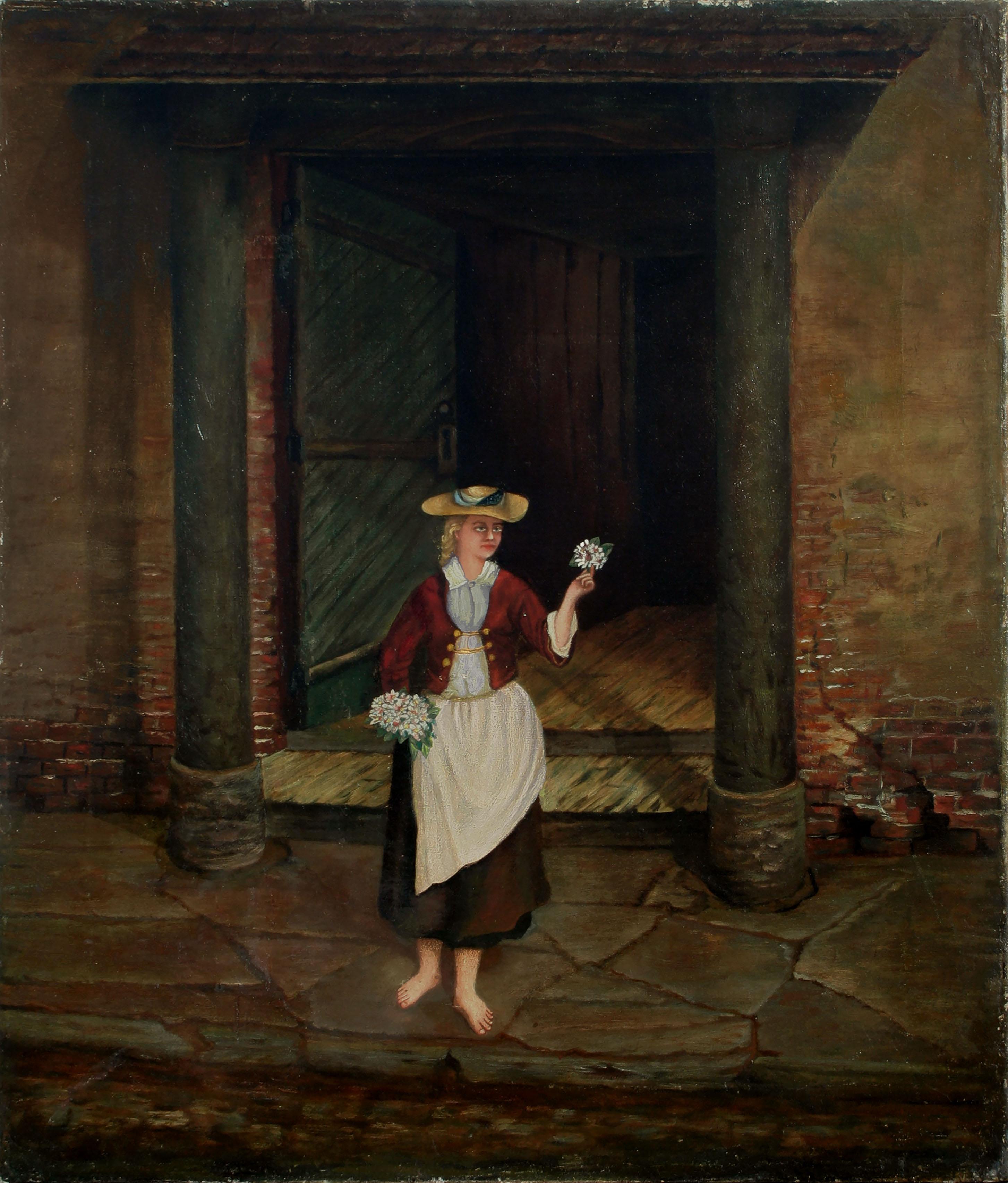 Figurative Painting di Unknown - Il venditore di fiori - Figurativo della fine del XIX secolo