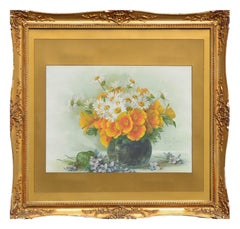 Late 19th Ccentury Chromolithograph of Daisies and California Poppies Still Life