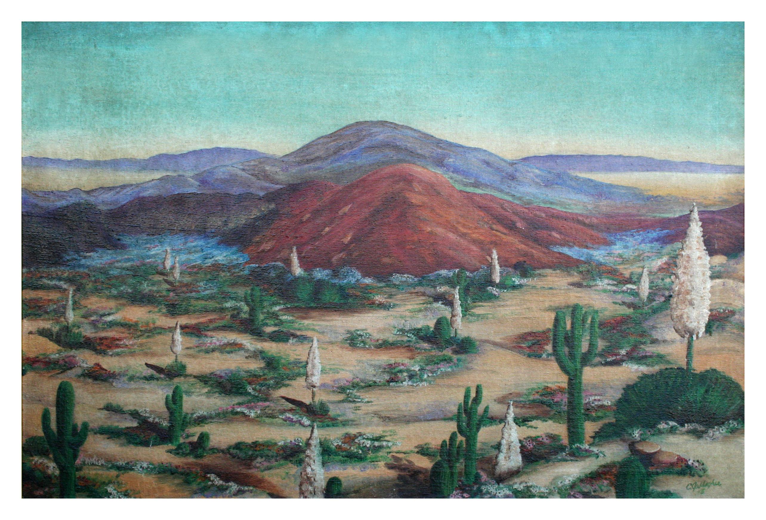 Mid Century Southwest Desert Landscape  - Painting by C. Gallagher