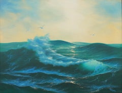 Luminescent Waves with Seagulls, Realist Ocean Seascape by Michael Protiva