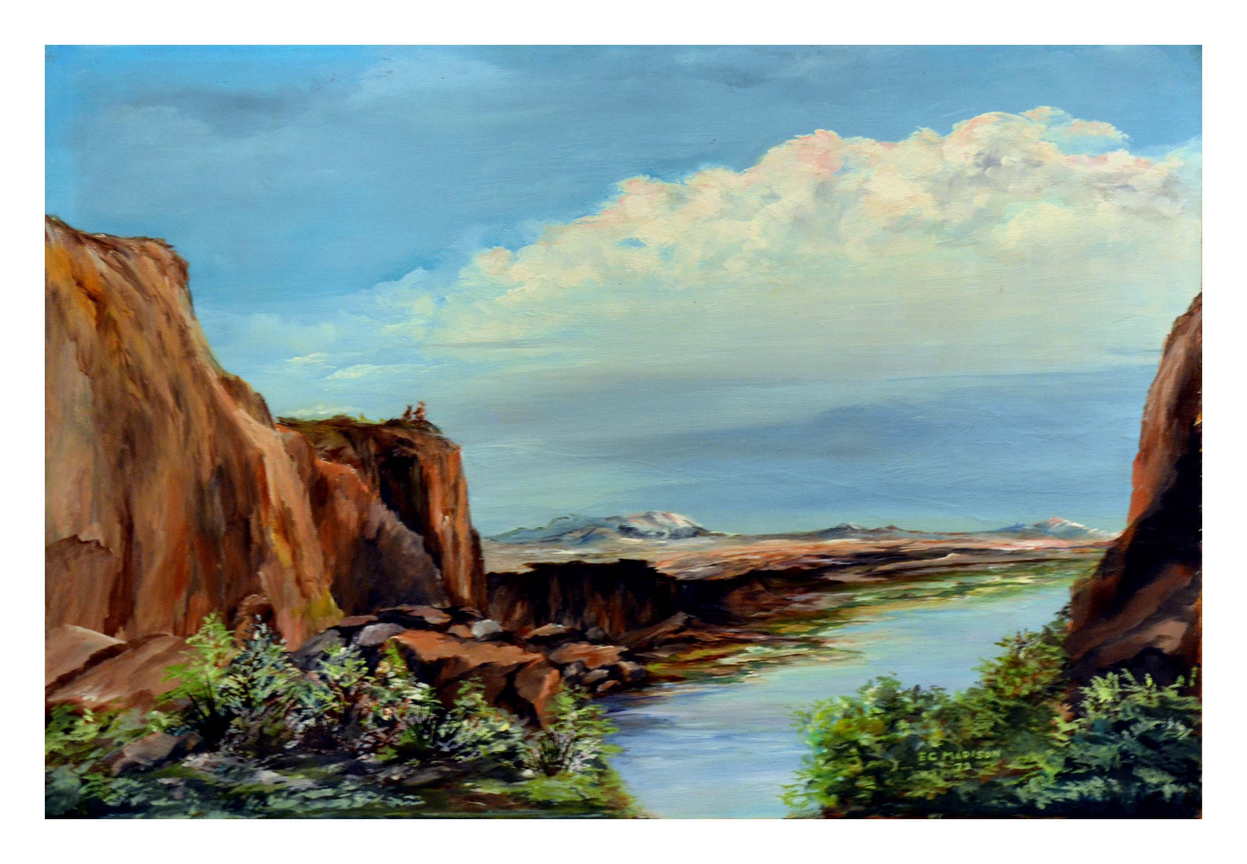 Baja California Ansicht, Vintage 1970's Coastal Landscape von E.C. Madison

Wunderschöne Landschaft der Baja California von E.C. Madison (Amerikaner, 20. Jahrhundert), 1972. Diese weitläufige Küstenlandschaft wird von kleinen Figuren unterbrochen,