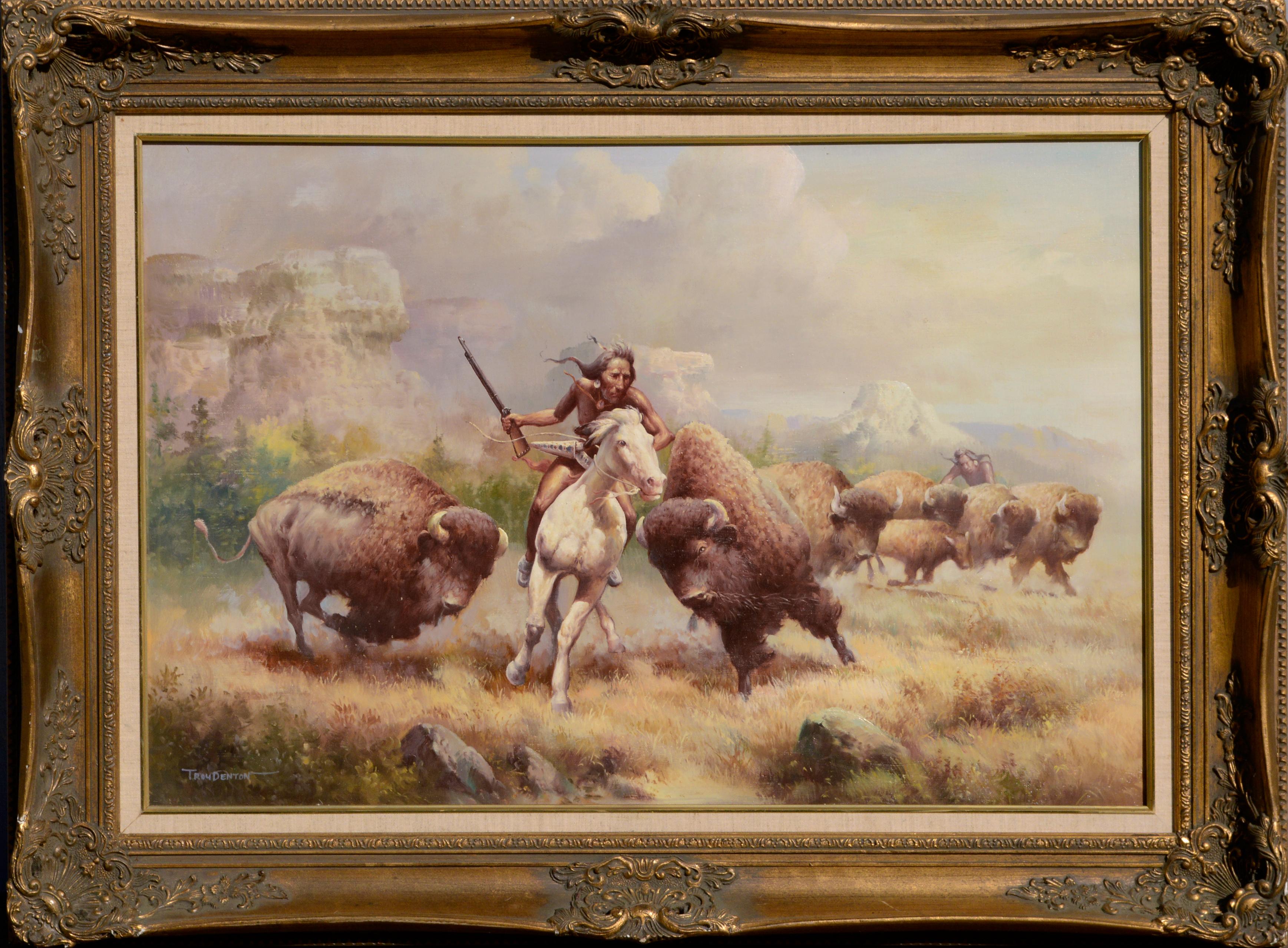 Buffalo Hunt with Rifle, Realist Figurative Landscape 