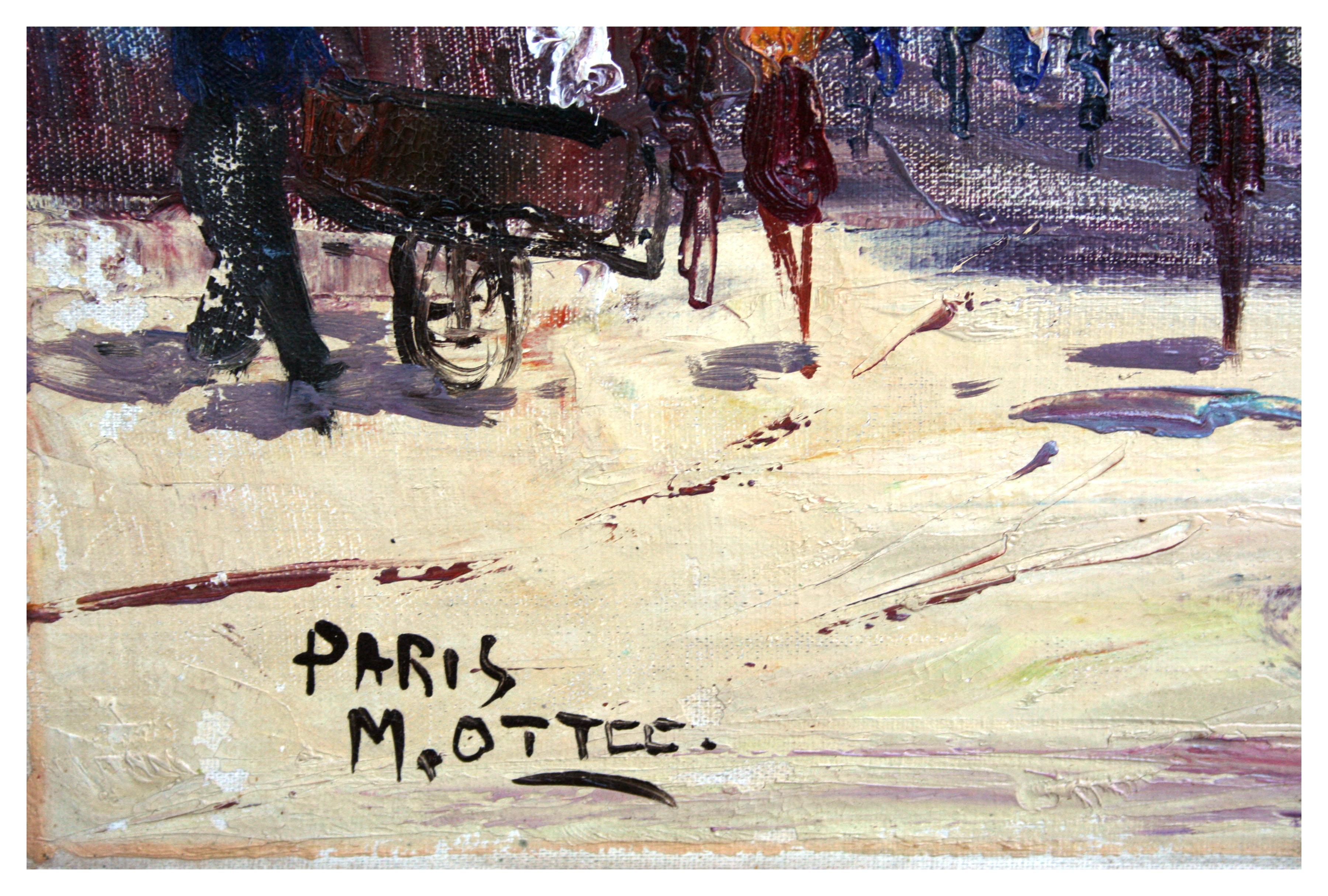 Pariser Straßenszene, figürliche Landschaft aus der Mitte des Jahrhunderts von Marc Ottee im Angebot 2