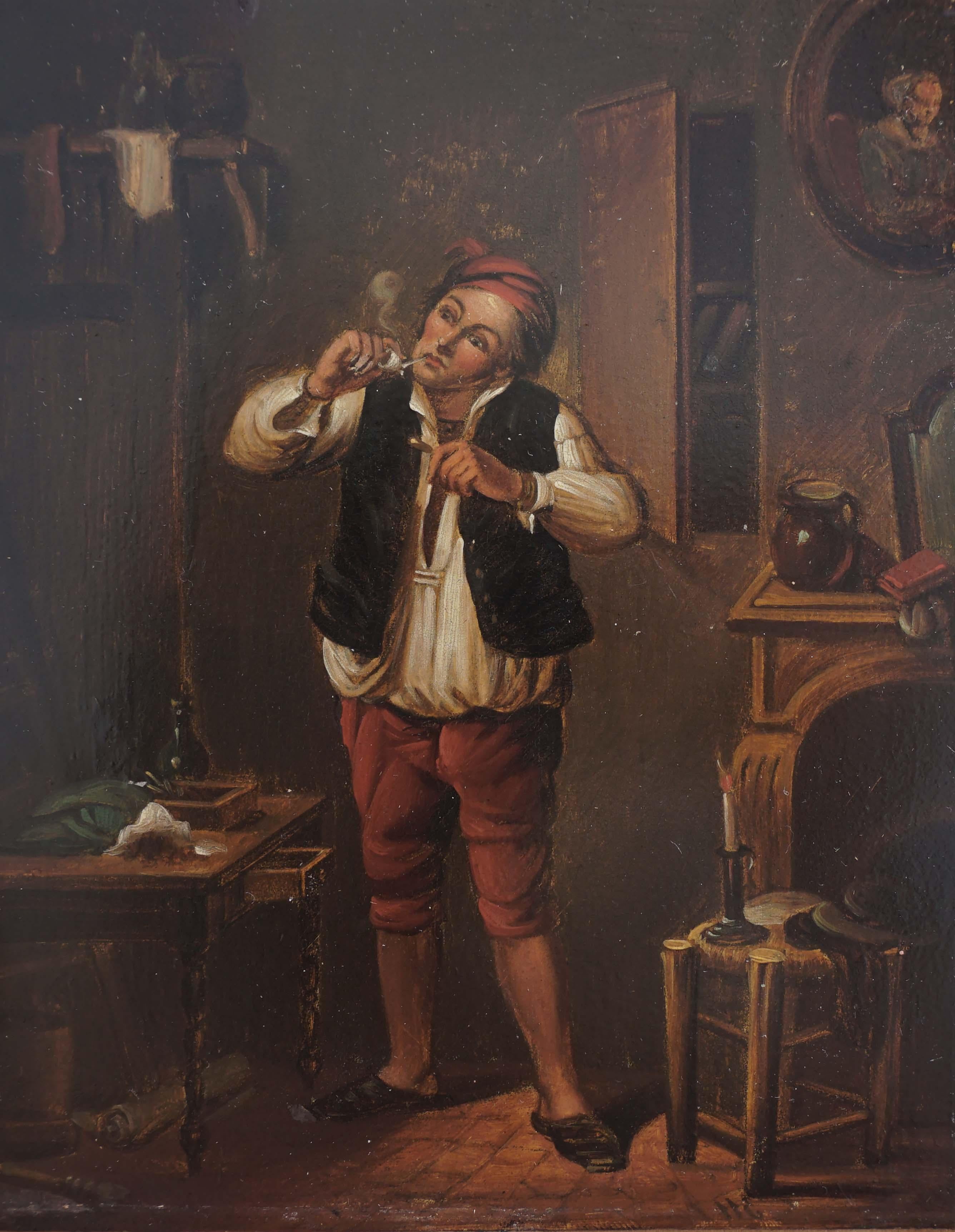 Flemish School, 17th Century Figurative Painting – Genregemälde des 17. Jahrhunderts – „Der Pfeife Raucher“