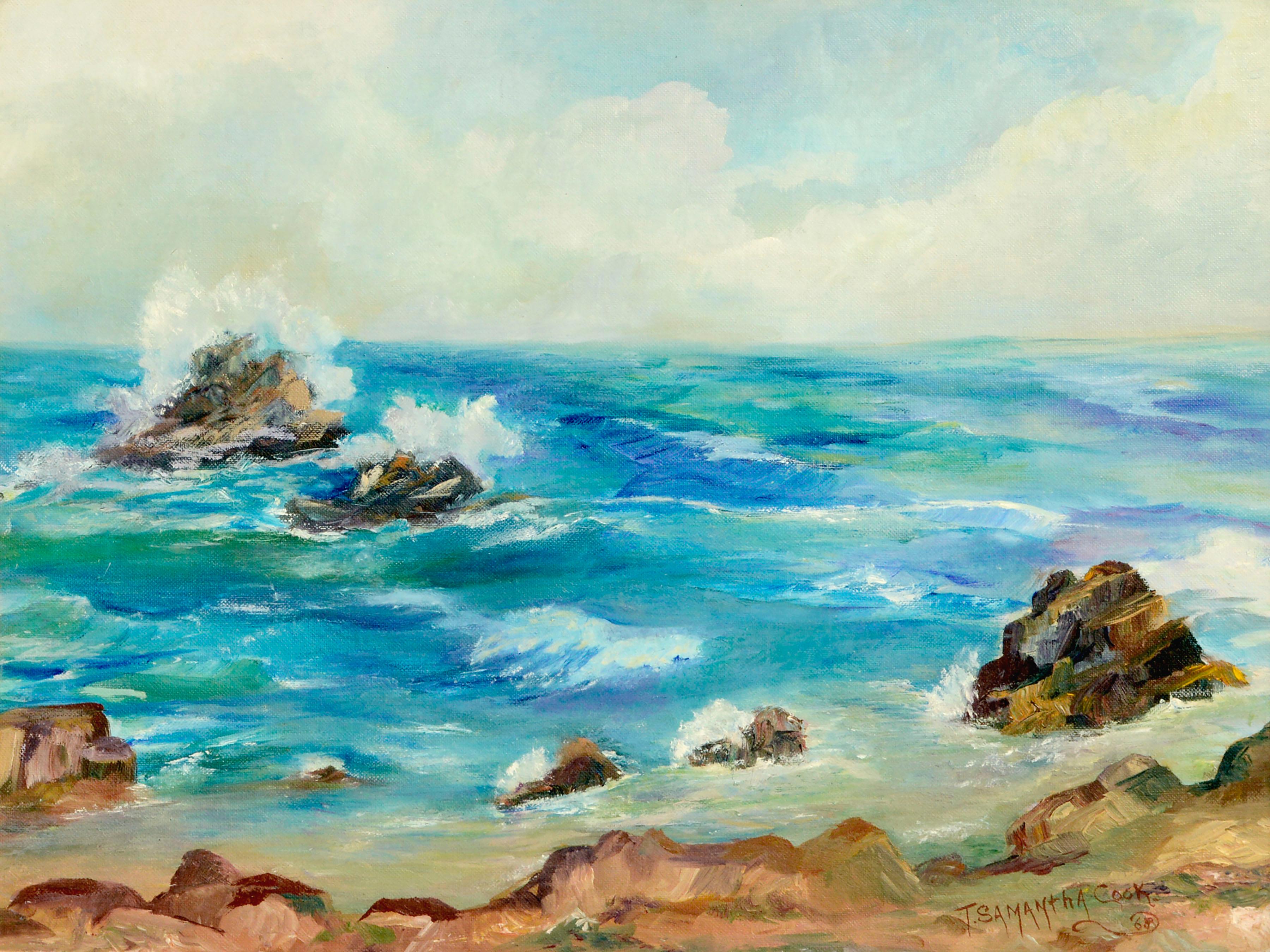 Vivid Vintage Monterey Seascape - Painting by T. Samantha Cook 