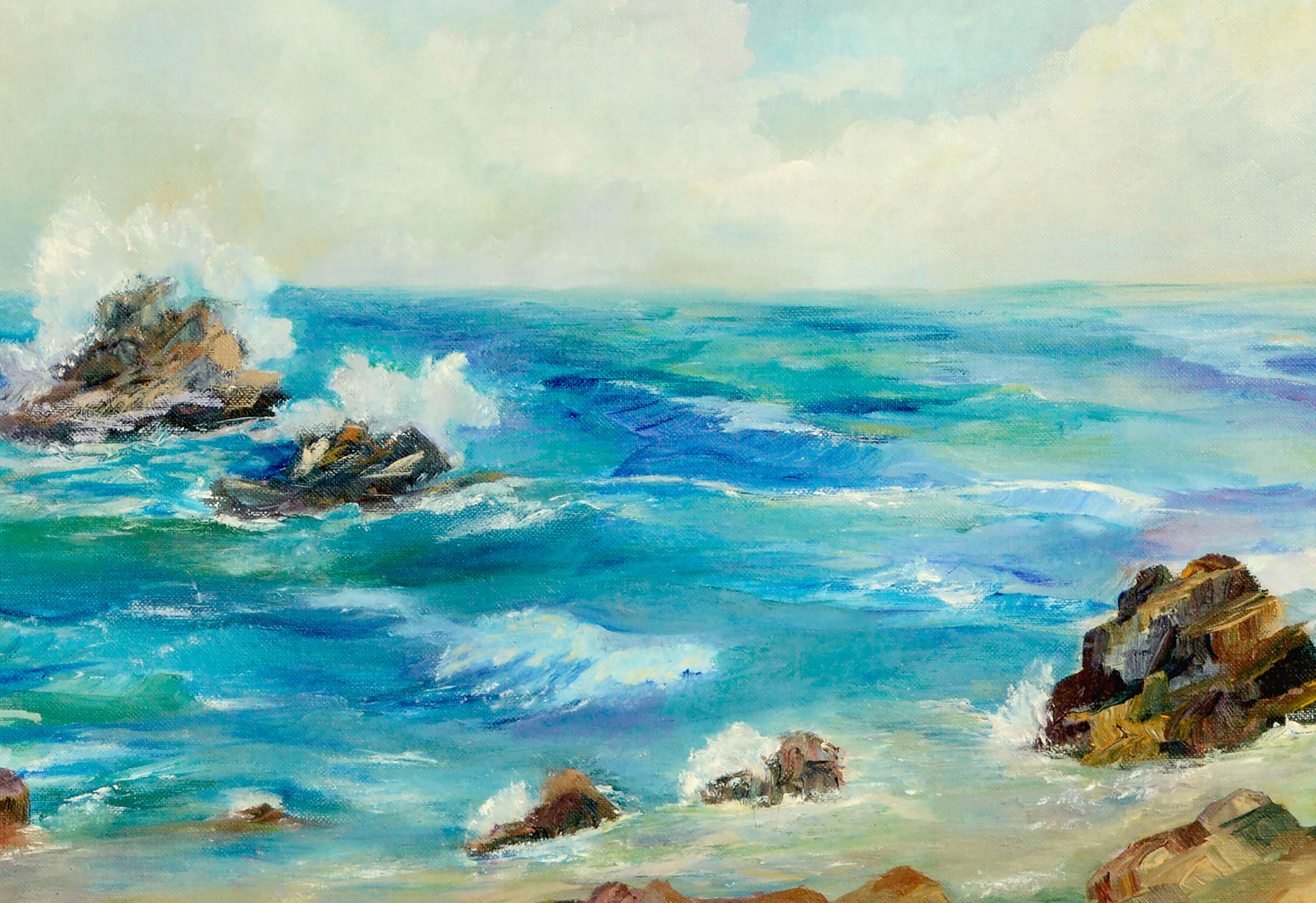 Vívido paisaje marino vintage de Monterey - Painting impresionista estadounidense de T. Samantha Cook 