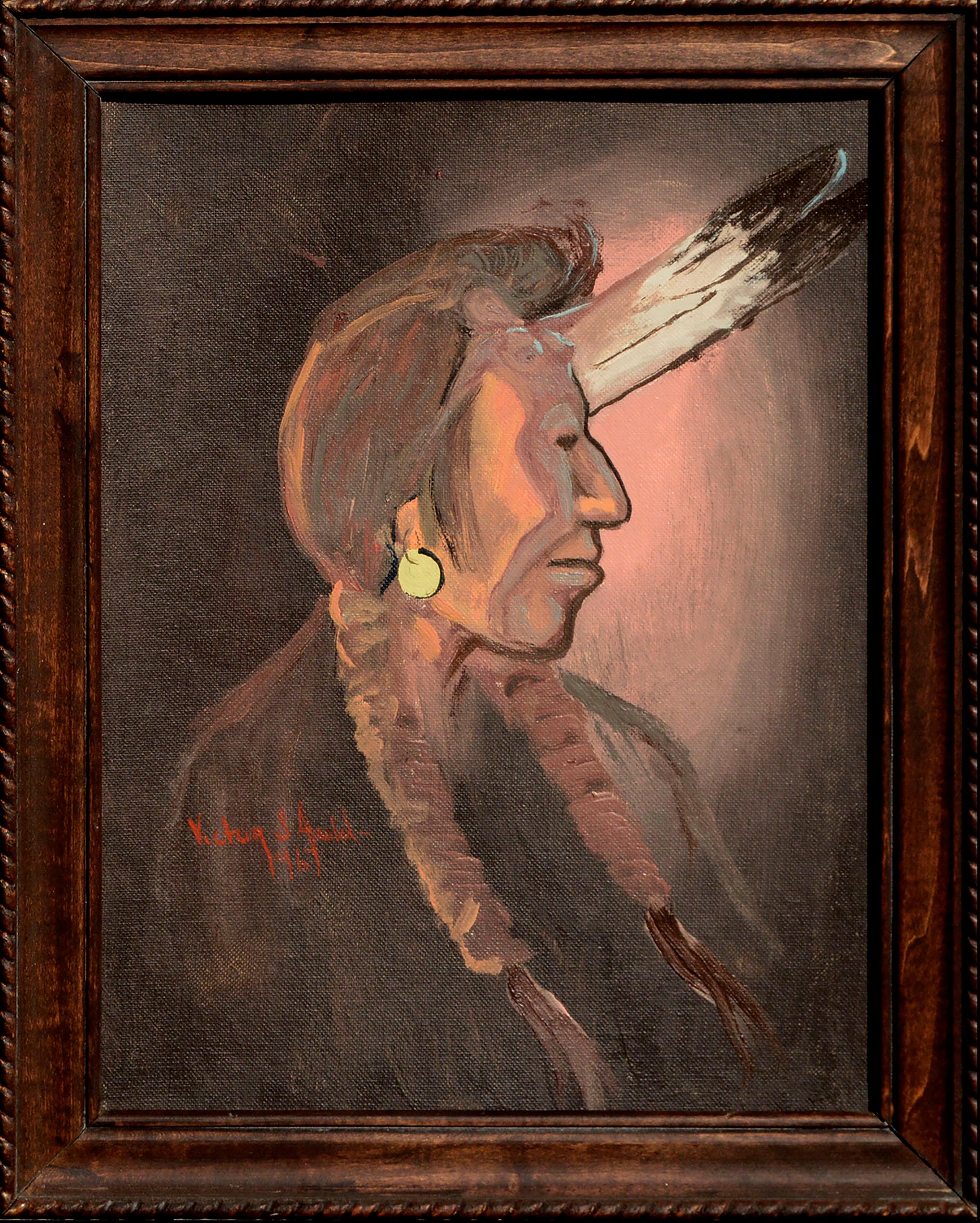 Coppia di ritratti di nativi americani d'epoca - Painting Impressionismo americano di Victor S. Field 