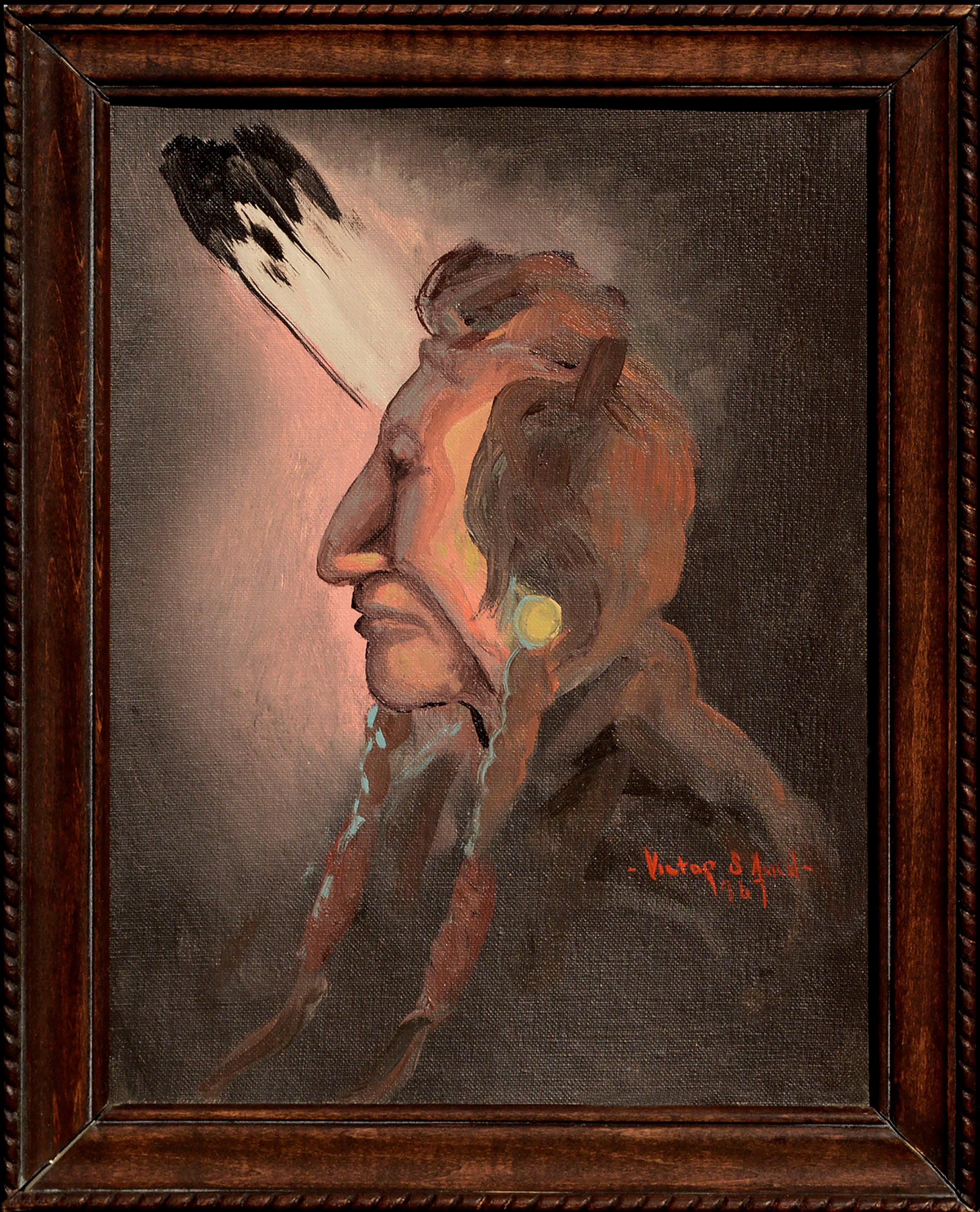 Pair of Vintage Native American Portraits  - American Impressionist Painting by Victor S. Field 