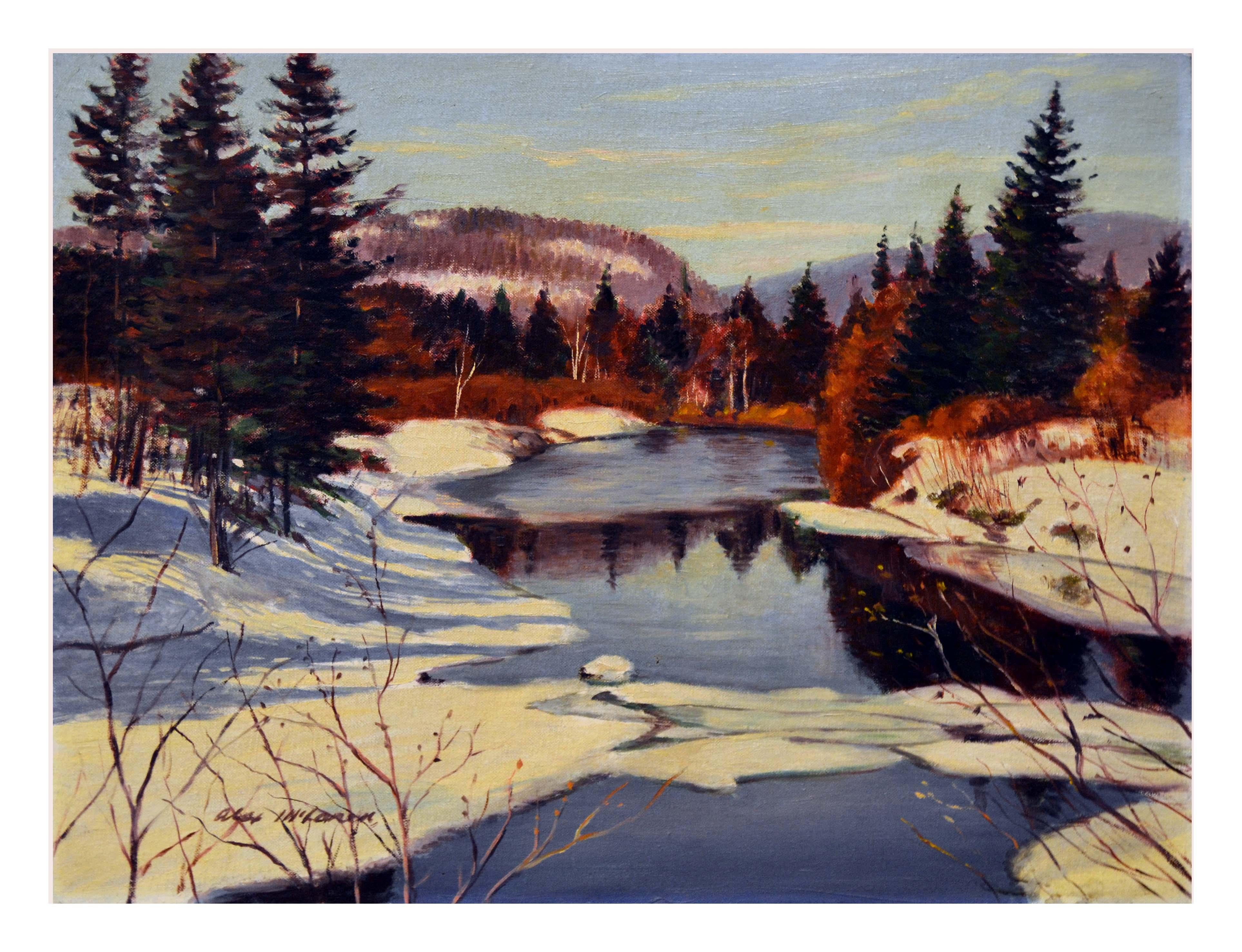 Alex McLaren Landscape Painting - Mid Century Winter River Landscape 