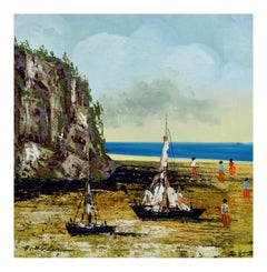 Mid Century Boote auf See Landschaft