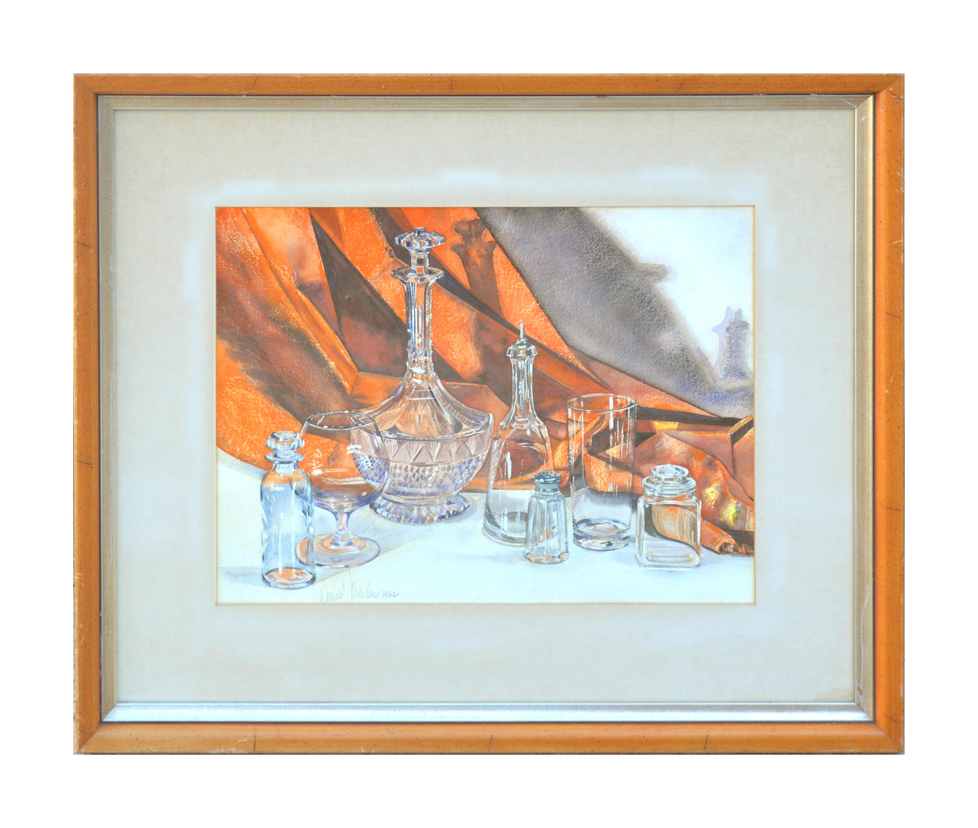 Mid Century Crystal and Glass Still Life - Painting by Donald Werden